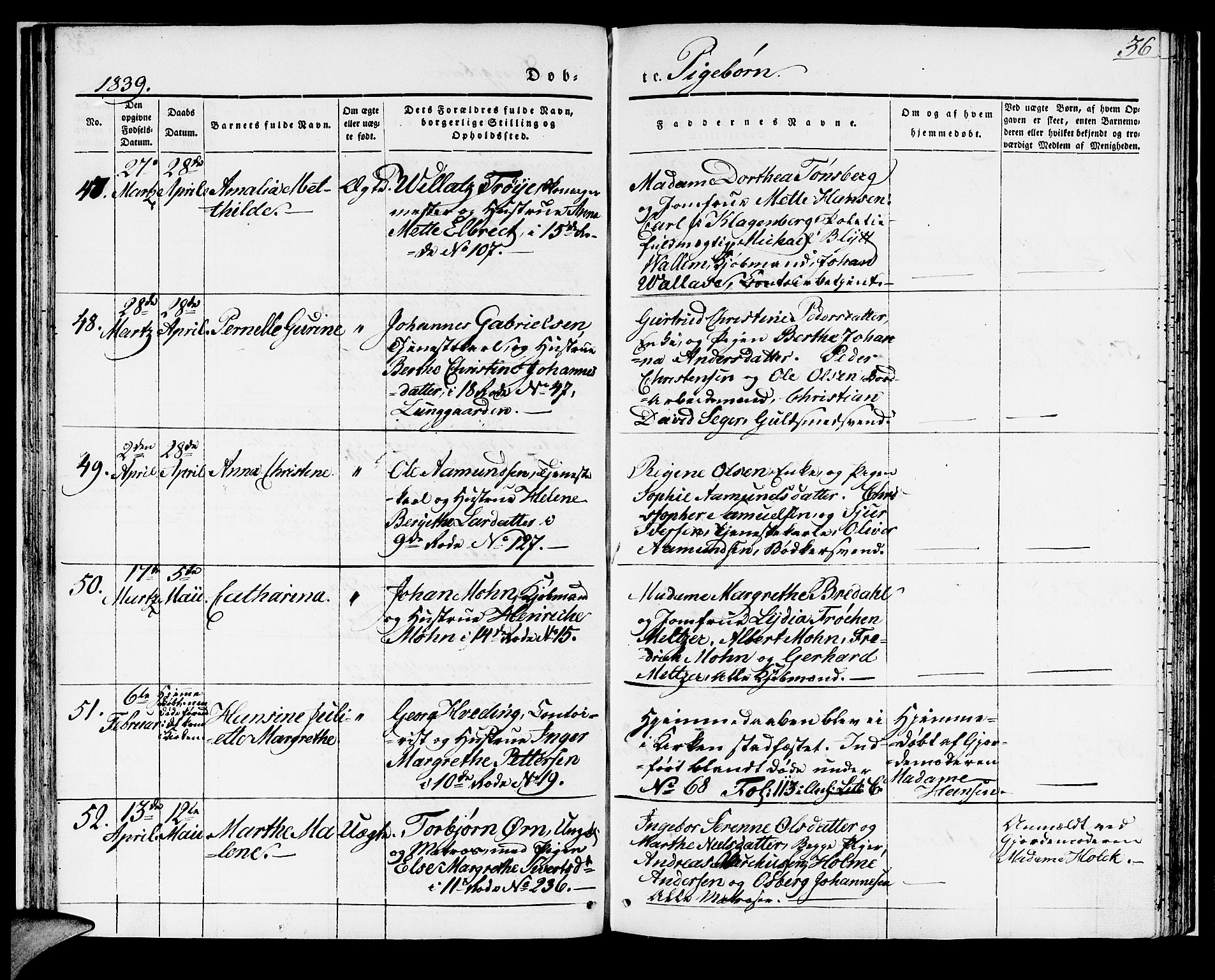 Domkirken sokneprestembete, SAB/A-74801/H/Haa/L0018: Parish register (official) no. B 1, 1838-1840, p. 36