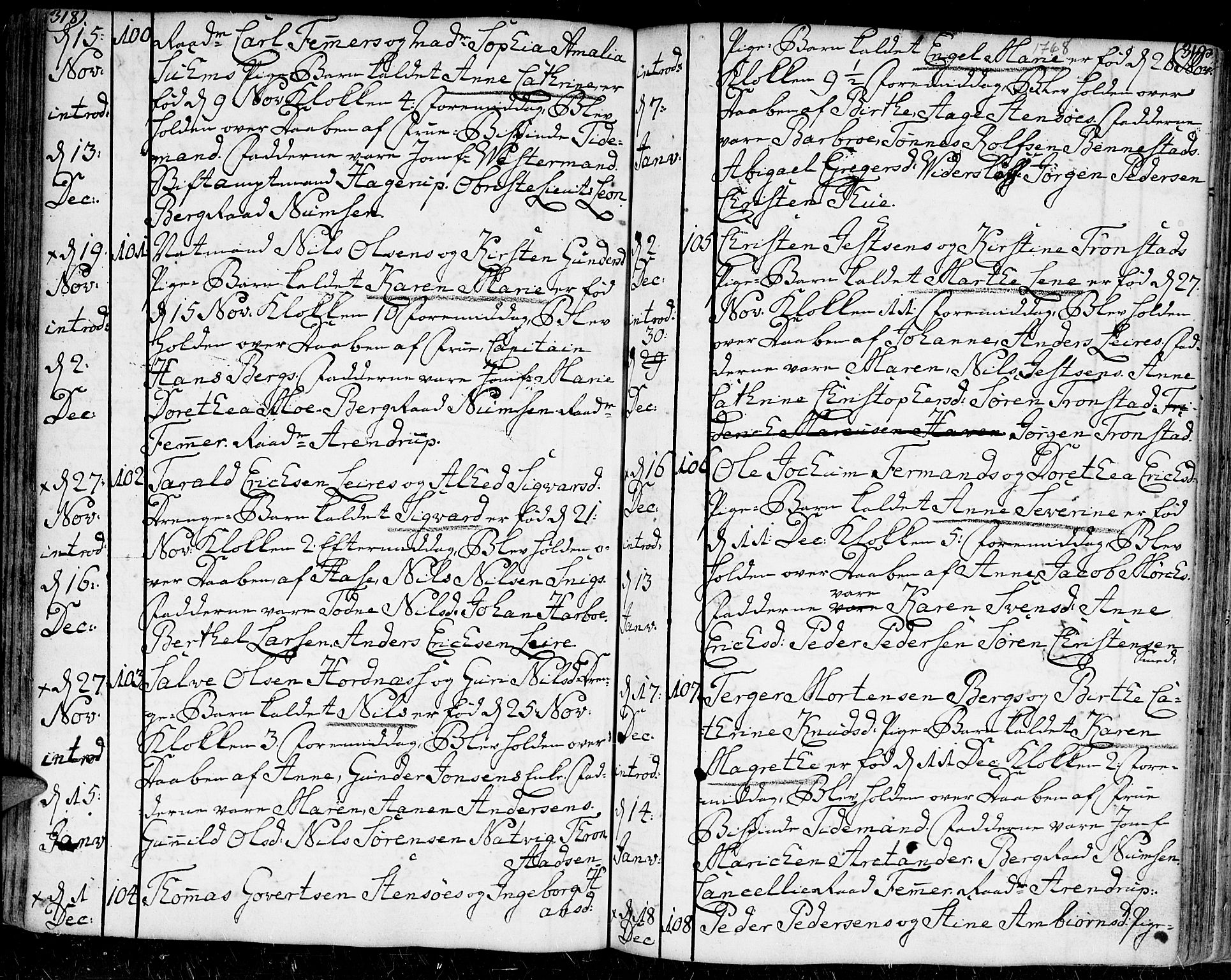 Kristiansand domprosti, AV/SAK-1112-0006/F/Fa/L0002: Parish register (official) no. A 2, 1755-1778, p. 318-319