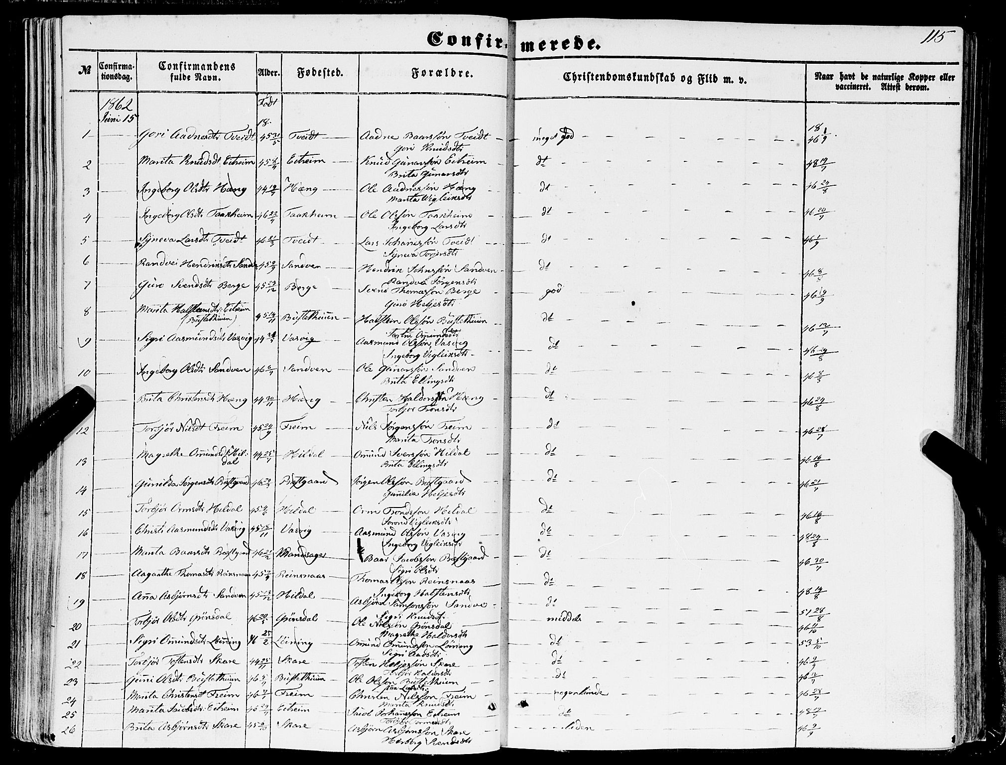 Ullensvang sokneprestembete, AV/SAB-A-78701/H/Haa: Parish register (official) no. A 11, 1854-1866, p. 115