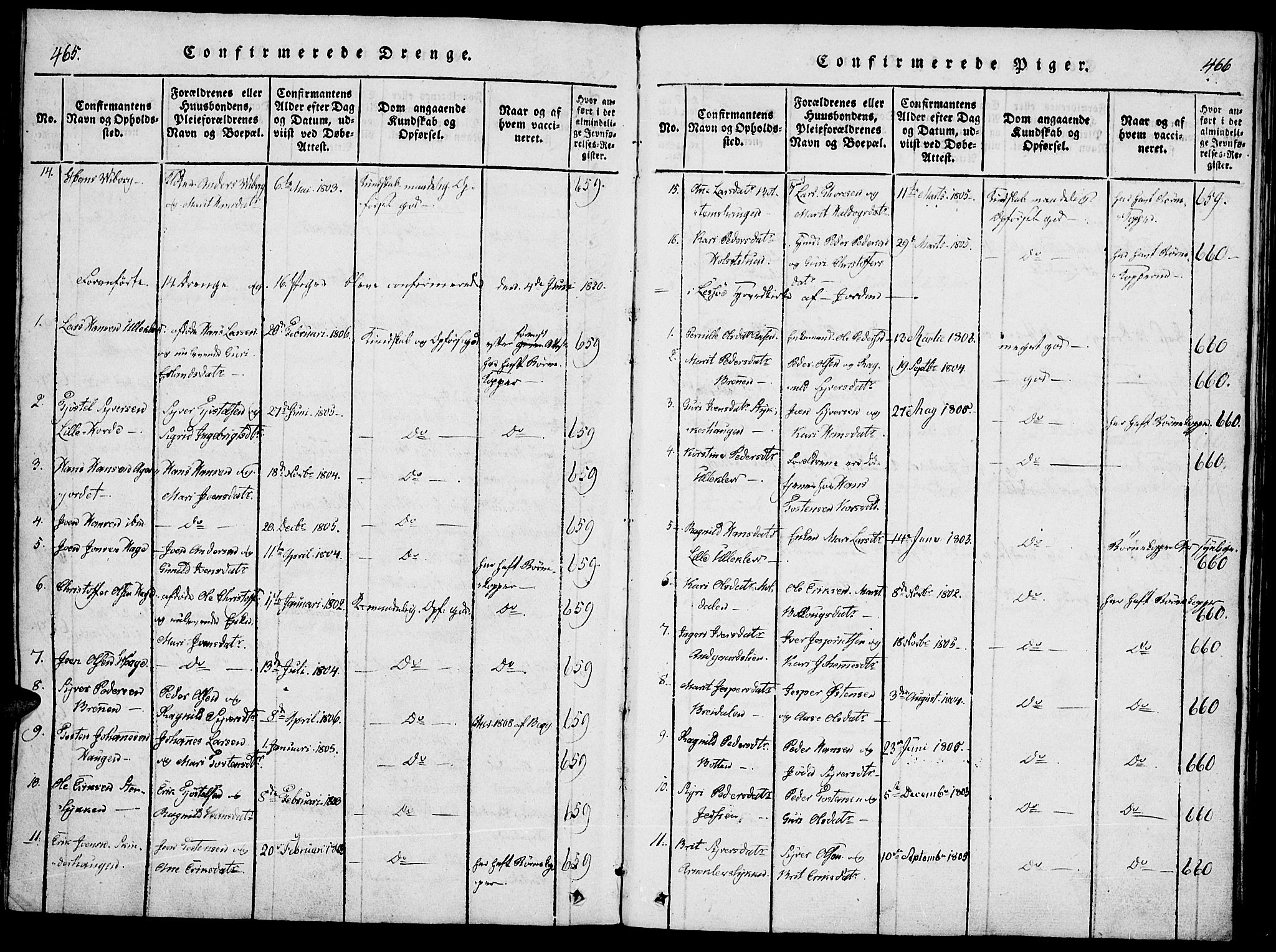 Lesja prestekontor, SAH/PREST-068/H/Ha/Haa/L0004: Parish register (official) no. 4, 1820-1829, p. 465-466