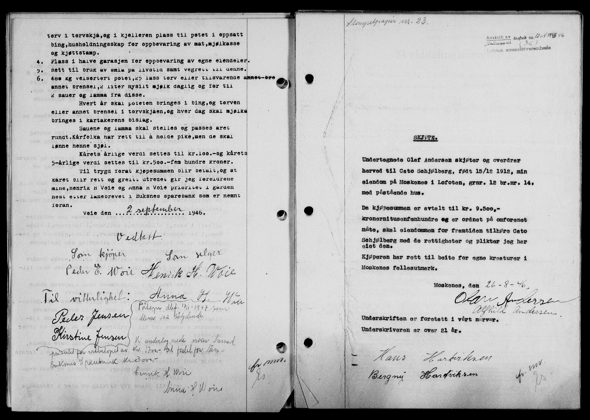 Lofoten sorenskriveri, SAT/A-0017/1/2/2C/L0014a: Mortgage book no. 14a, 1946-1946, Diary no: : 1204/1946