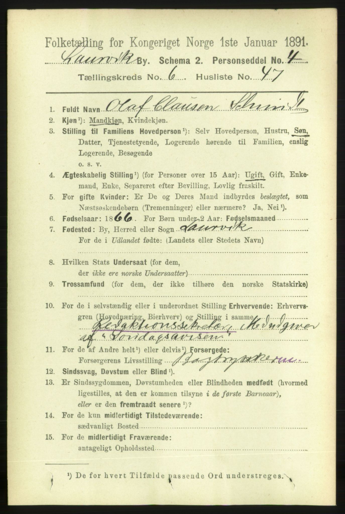 RA, 1891 census for 0707 Larvik, 1891, p. 7135