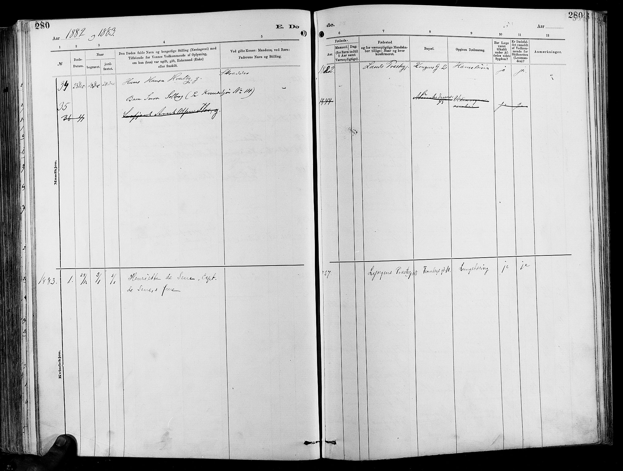 Garnisonsmenigheten Kirkebøker, SAO/A-10846/F/Fa/L0012: Parish register (official) no. 12, 1880-1893, p. 280
