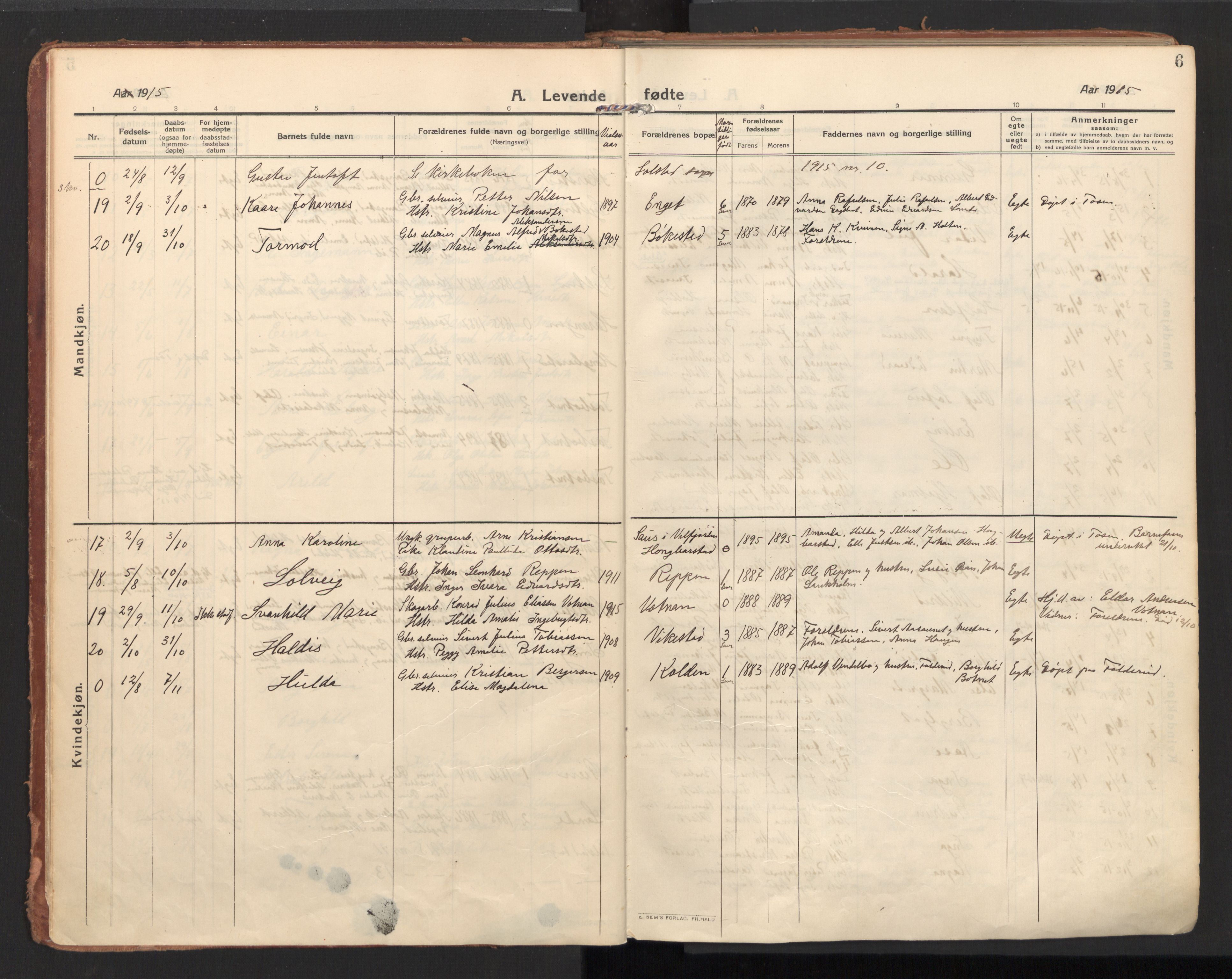 Ministerialprotokoller, klokkerbøker og fødselsregistre - Nordland, AV/SAT-A-1459/810/L0156: Parish register (official) no. 810A15, 1915-1930, p. 6