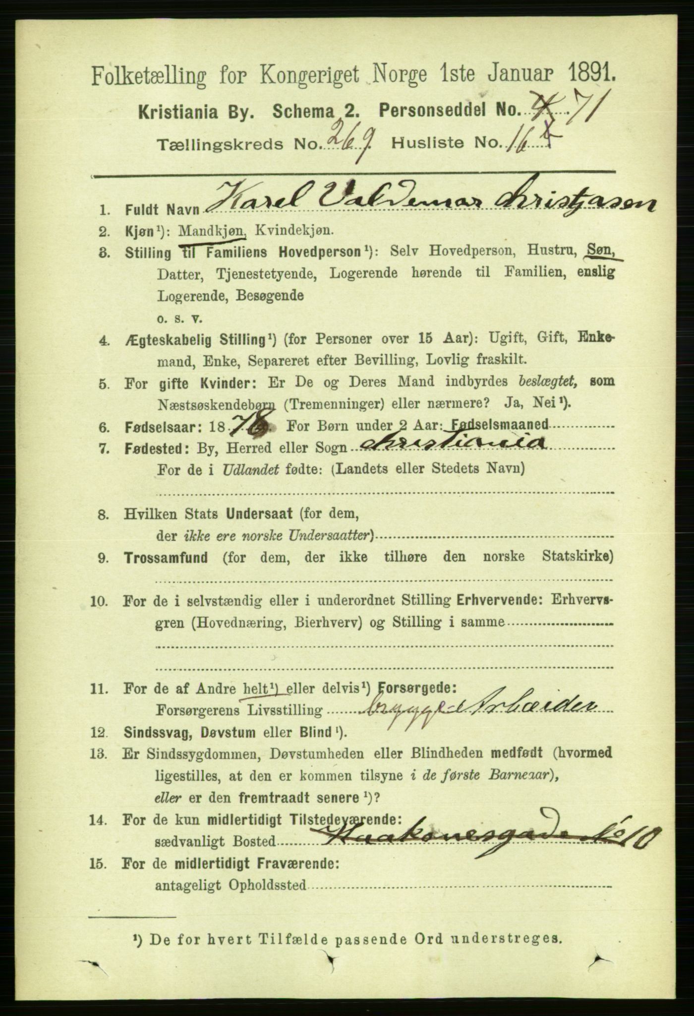 RA, 1891 census for 0301 Kristiania, 1891, p. 163424