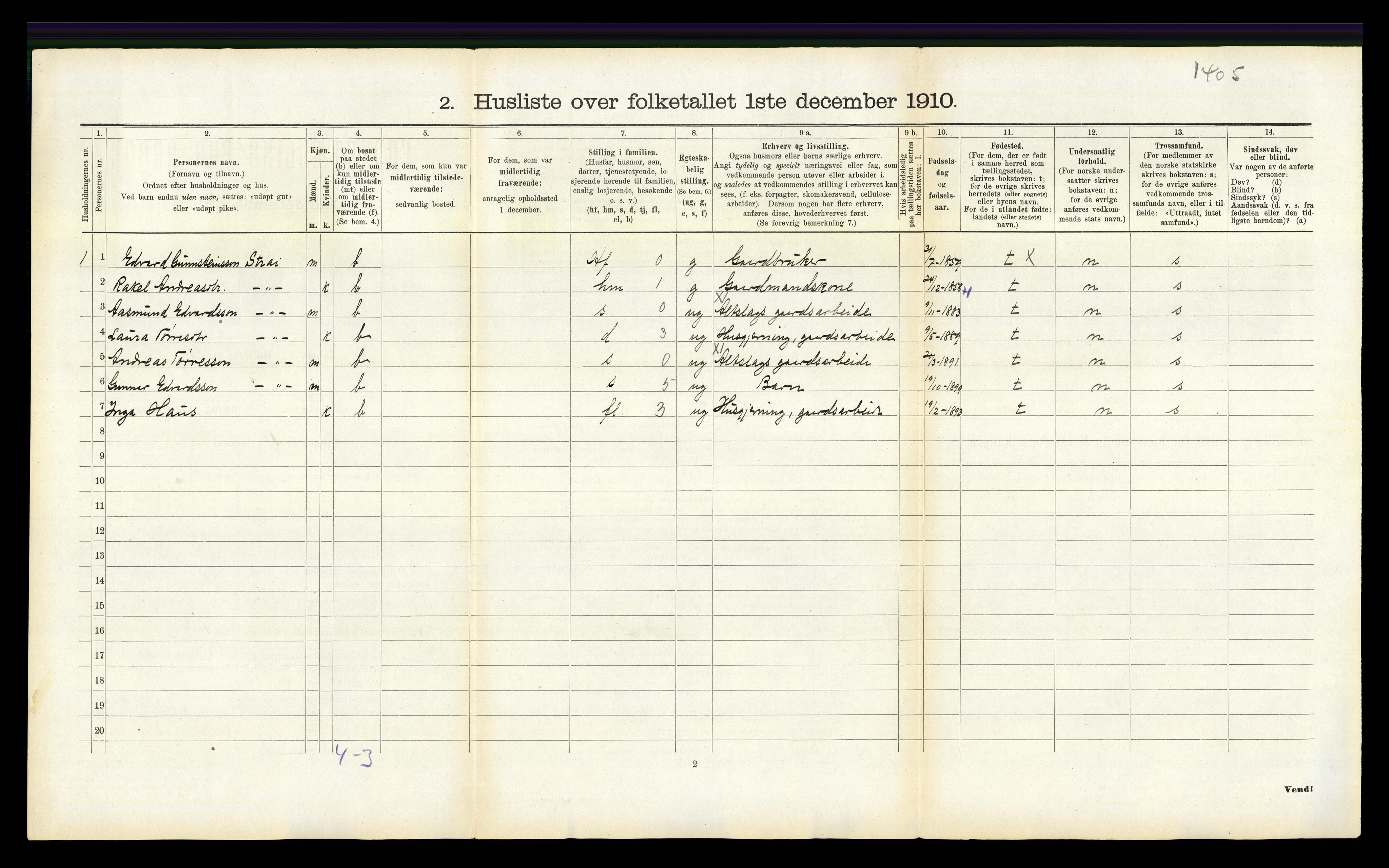 RA, 1910 census for Oddernes, 1910, p. 566