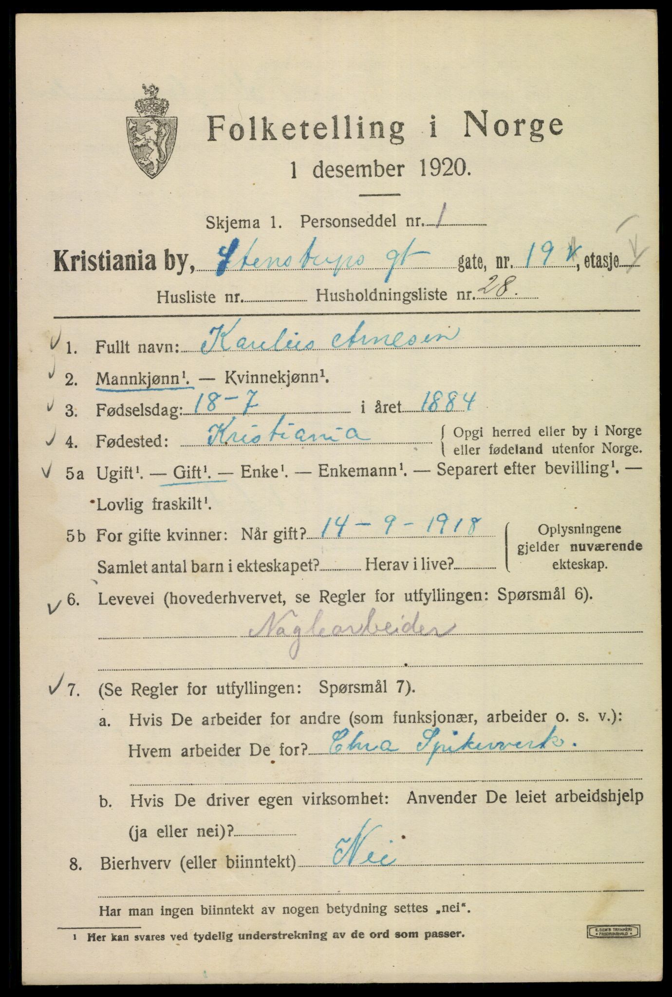 SAO, 1920 census for Kristiania, 1920, p. 539369