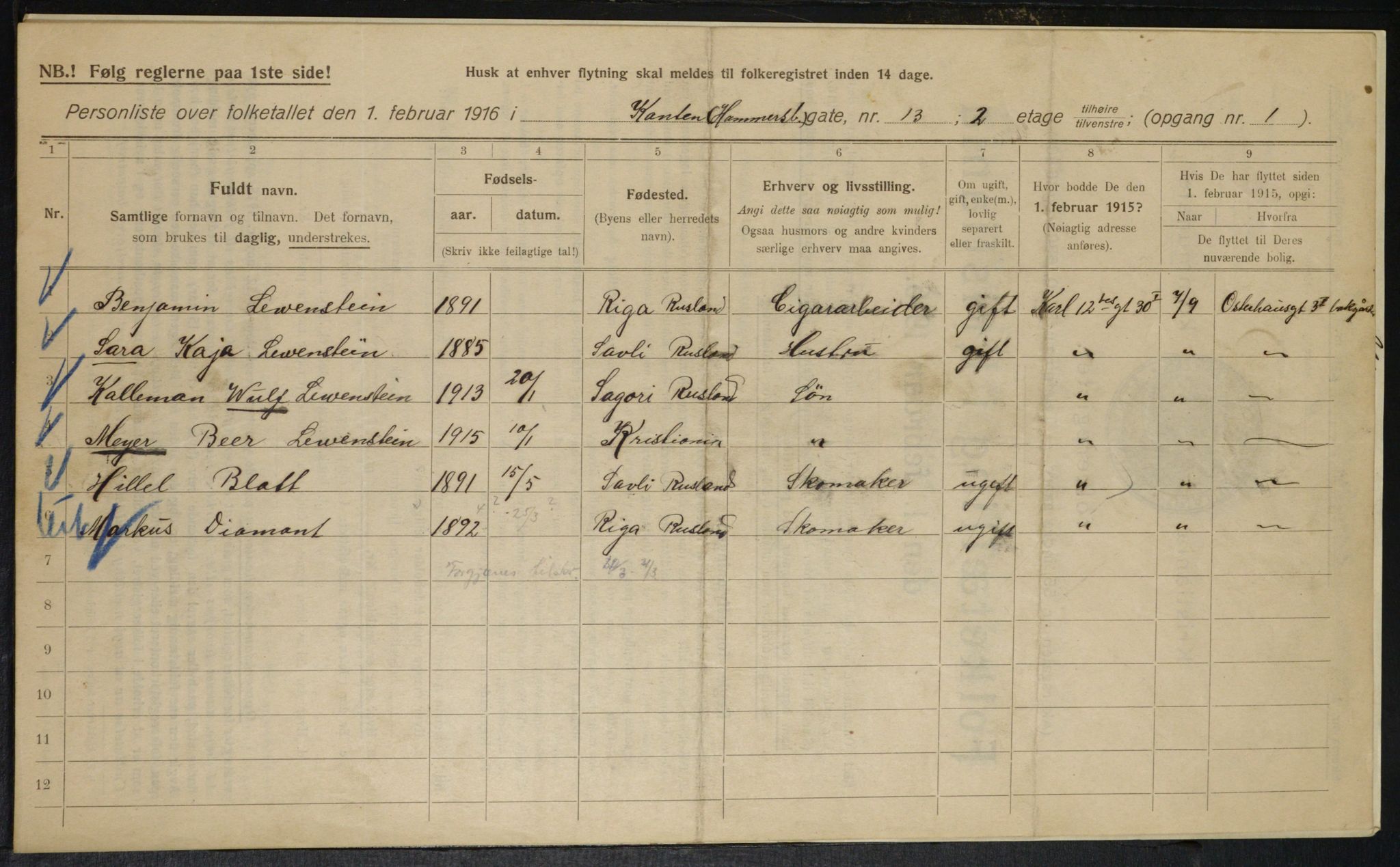 OBA, Municipal Census 1916 for Kristiania, 1916, p. 49317