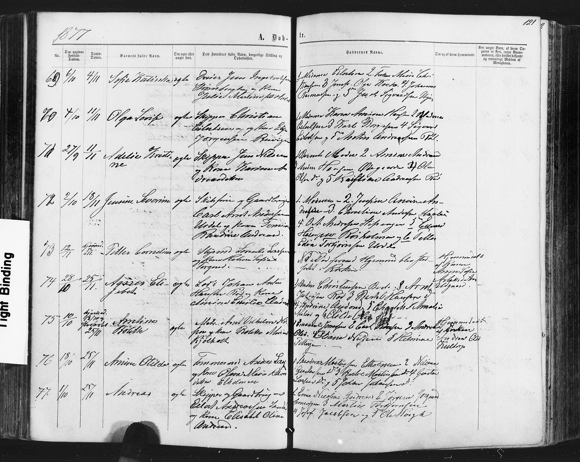 Hvaler prestekontor Kirkebøker, AV/SAO-A-2001/F/Fa/L0007: Parish register (official) no. I 7, 1864-1878, p. 121