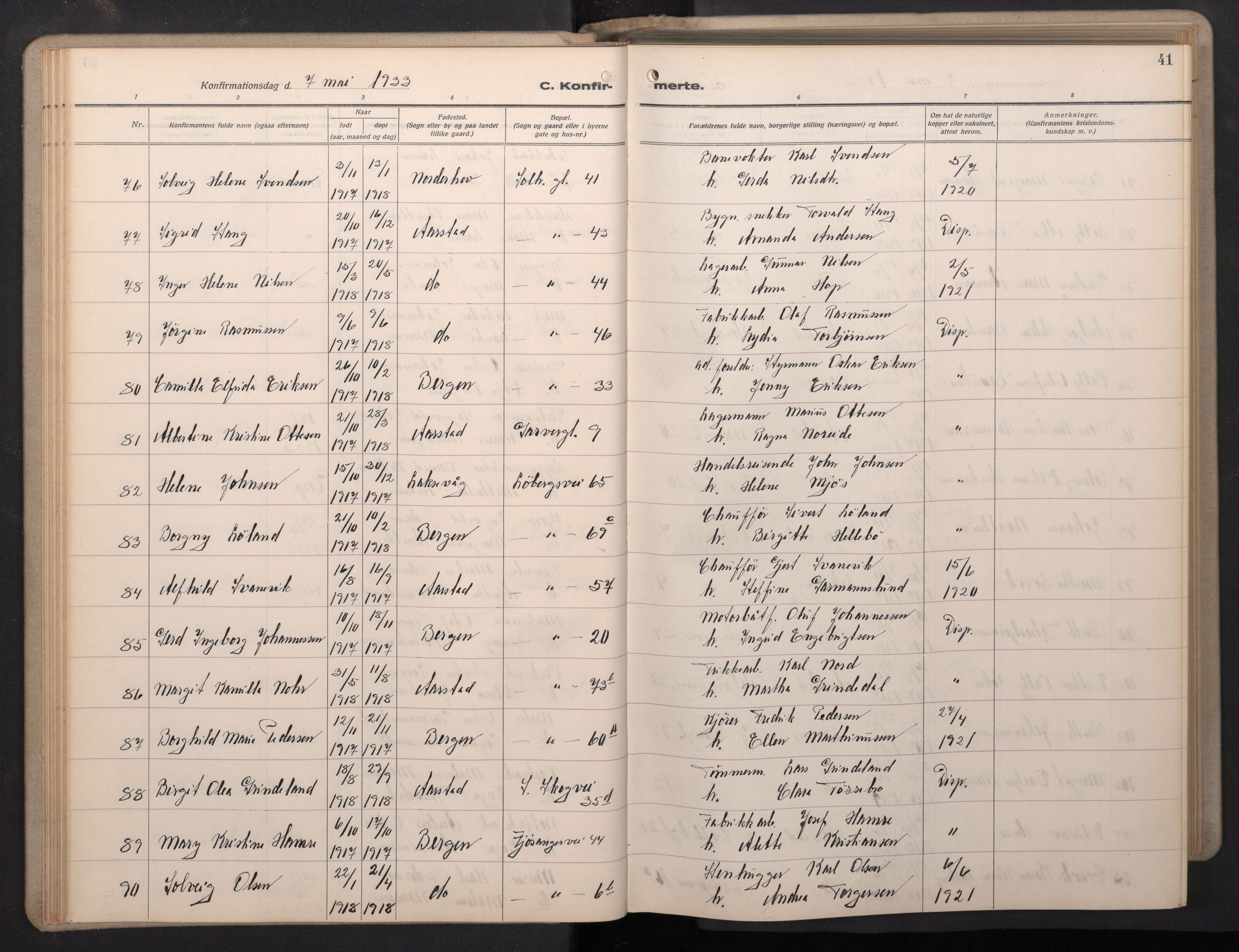 Årstad Sokneprestembete, AV/SAB-A-79301/H/Hab/L0015: Parish register (copy) no. B 5, 1932-1945, p. 40b-41a