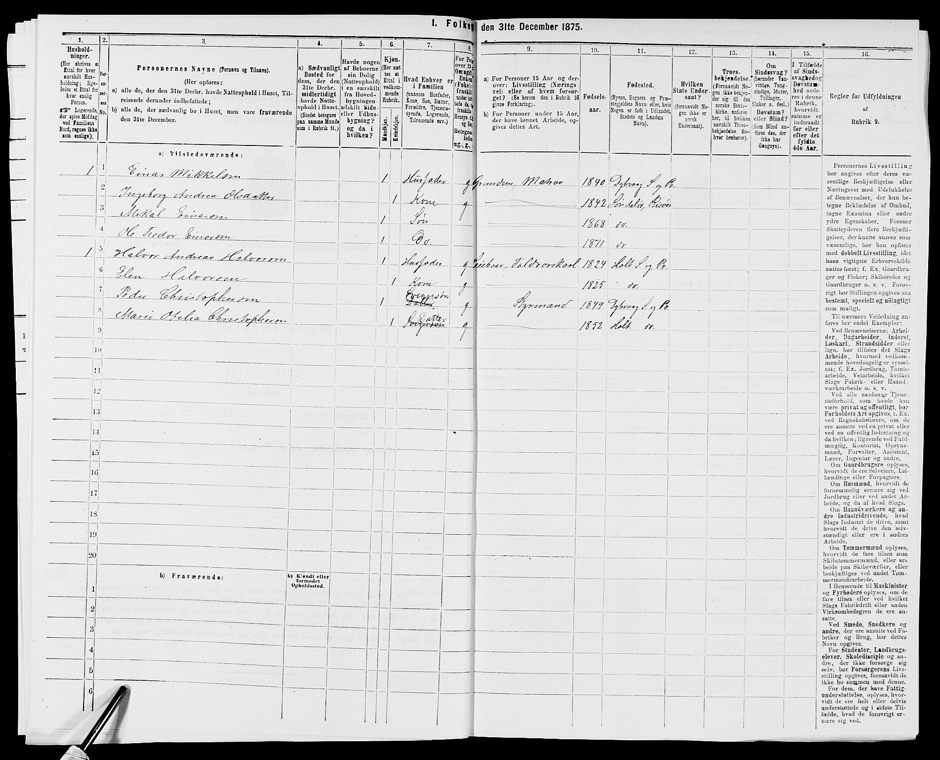 SAK, 1875 census for 0915P Dypvåg, 1875, p. 550