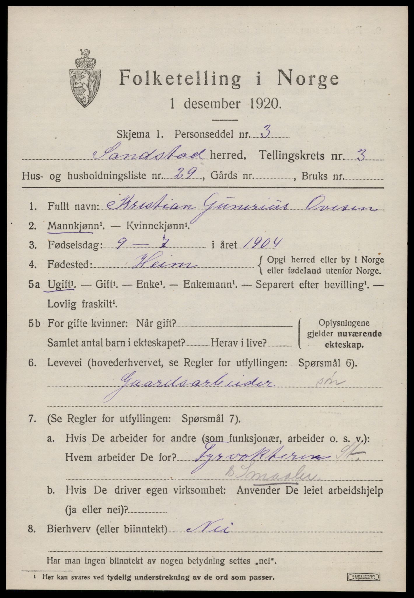 SAT, 1920 census for Sandstad, 1920, p. 1925