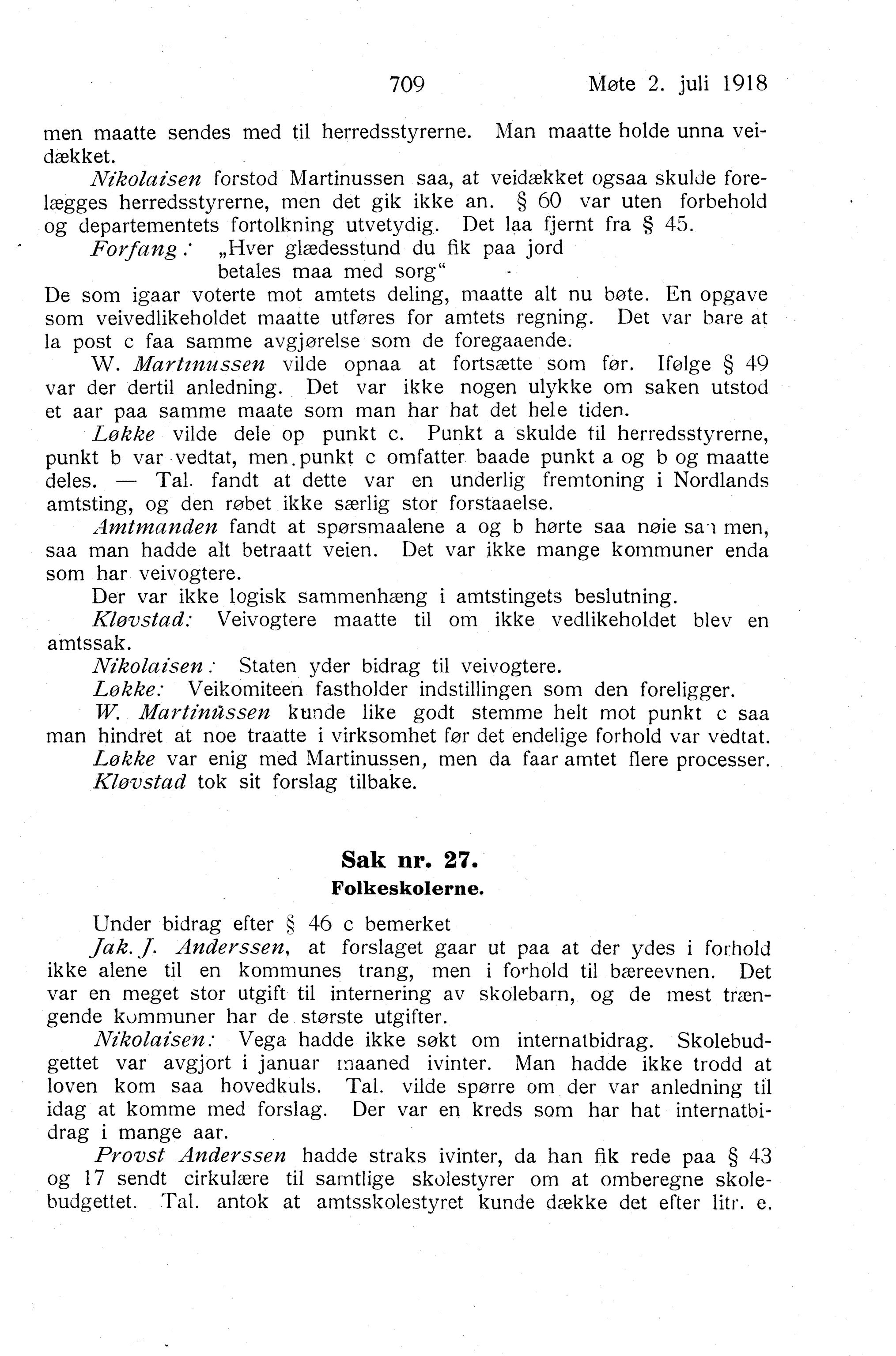 Nordland Fylkeskommune. Fylkestinget, AIN/NFK-17/176/A/Ac/L0041: Fylkestingsforhandlinger 1918, 1918