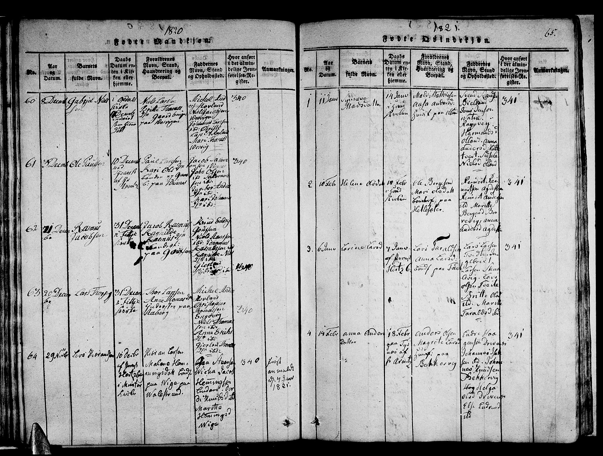 Stord sokneprestembete, AV/SAB-A-78201/H/Haa: Parish register (official) no. A 5, 1816-1825, p. 65