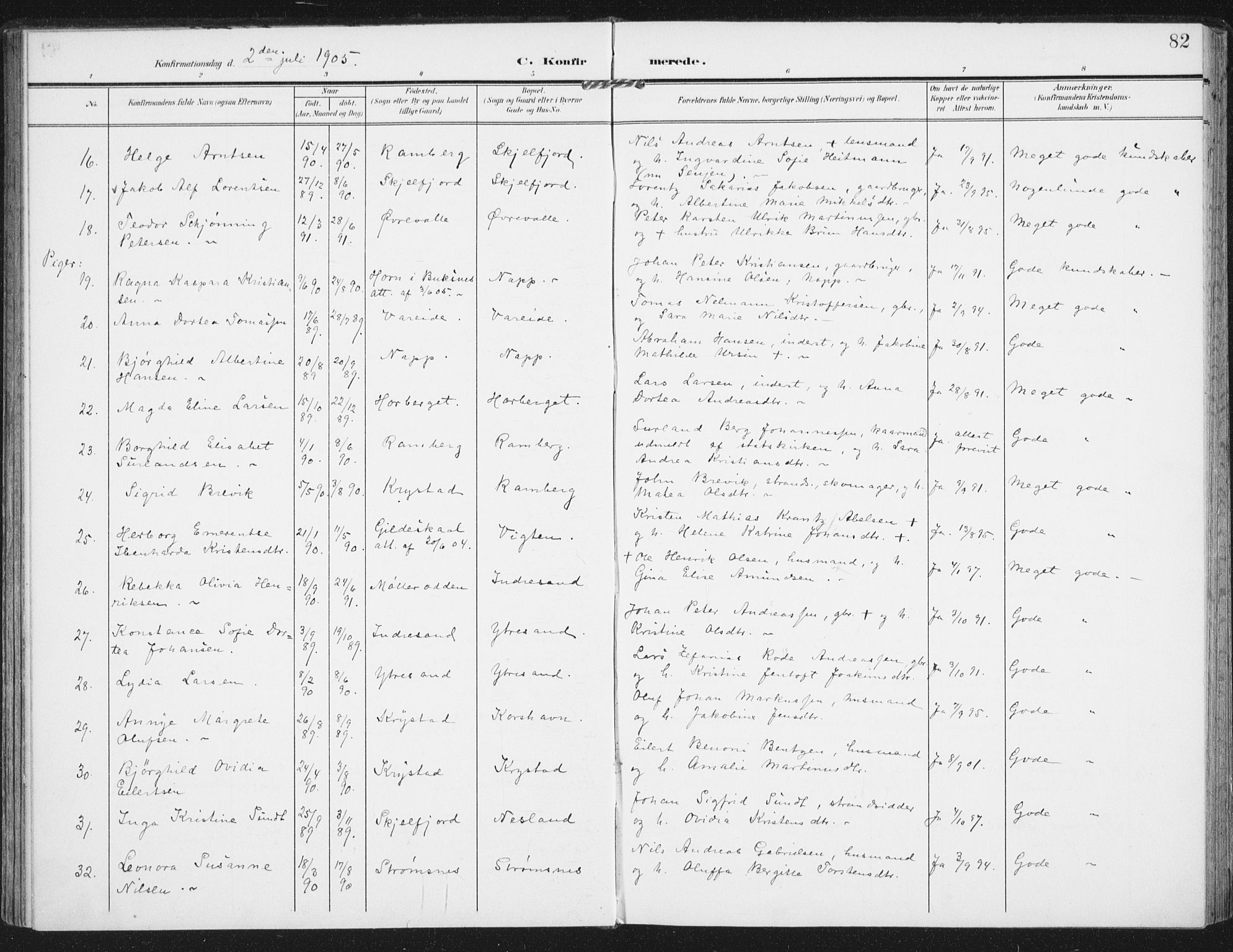 Ministerialprotokoller, klokkerbøker og fødselsregistre - Nordland, SAT/A-1459/885/L1206: Parish register (official) no. 885A07, 1905-1915, p. 82