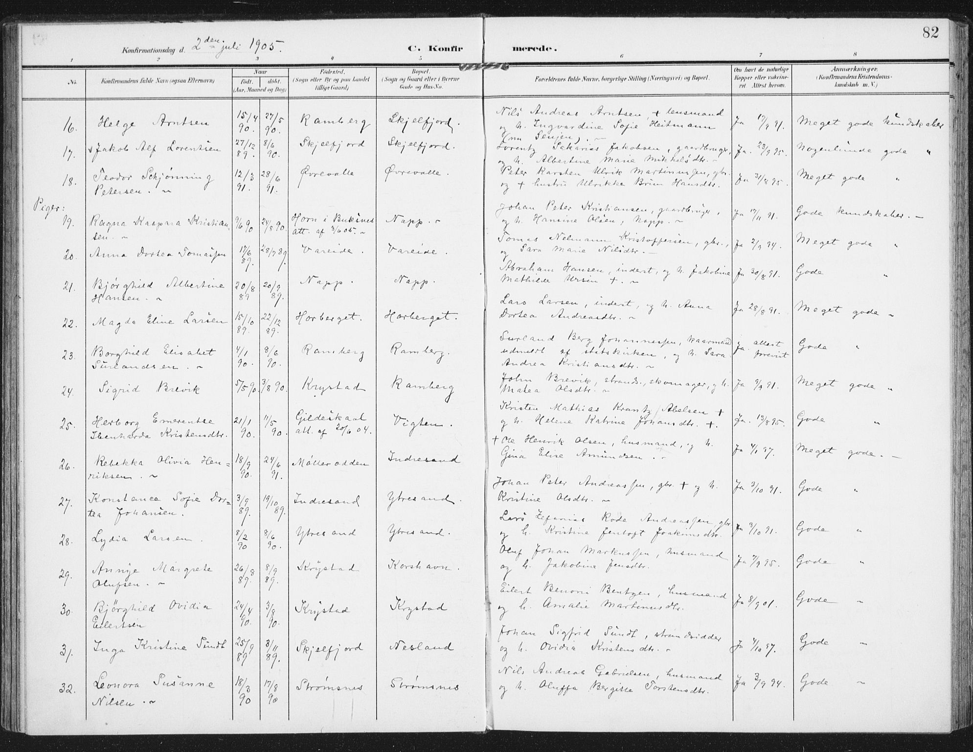 Ministerialprotokoller, klokkerbøker og fødselsregistre - Nordland, AV/SAT-A-1459/885/L1206: Parish register (official) no. 885A07, 1905-1915, p. 82