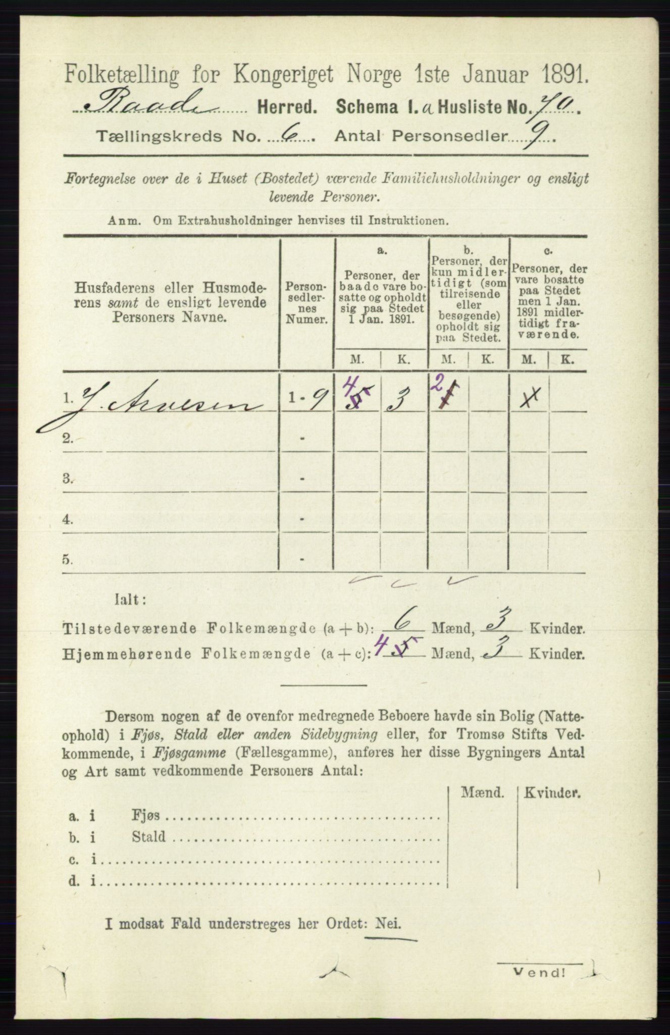 RA, 1891 census for 0135 Råde, 1891, p. 3149