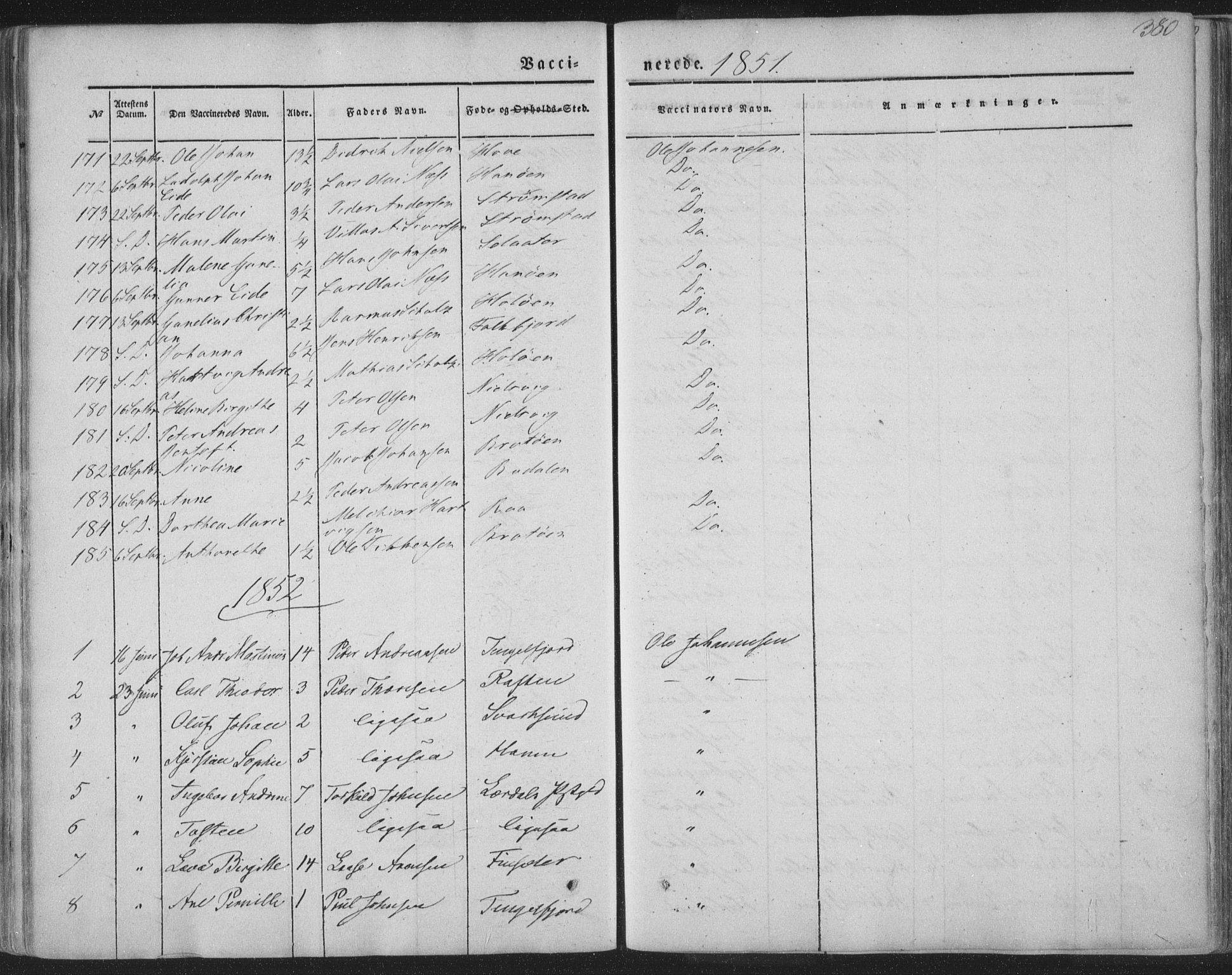 Ministerialprotokoller, klokkerbøker og fødselsregistre - Nordland, AV/SAT-A-1459/888/L1241: Parish register (official) no. 888A07, 1849-1869, p. 380