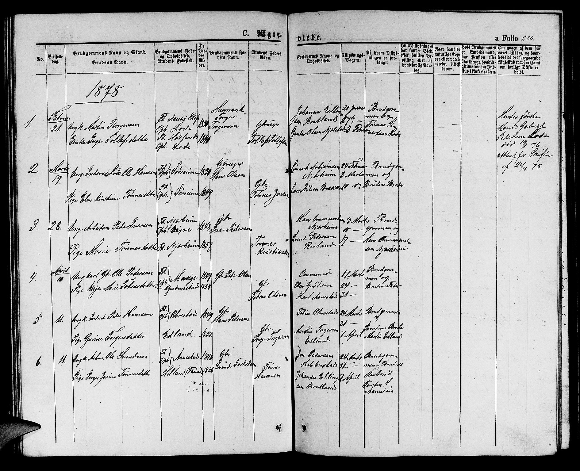 Hå sokneprestkontor, AV/SAST-A-101801/001/30BB/L0001: Parish register (copy) no. B 1, 1854-1883, p. 286