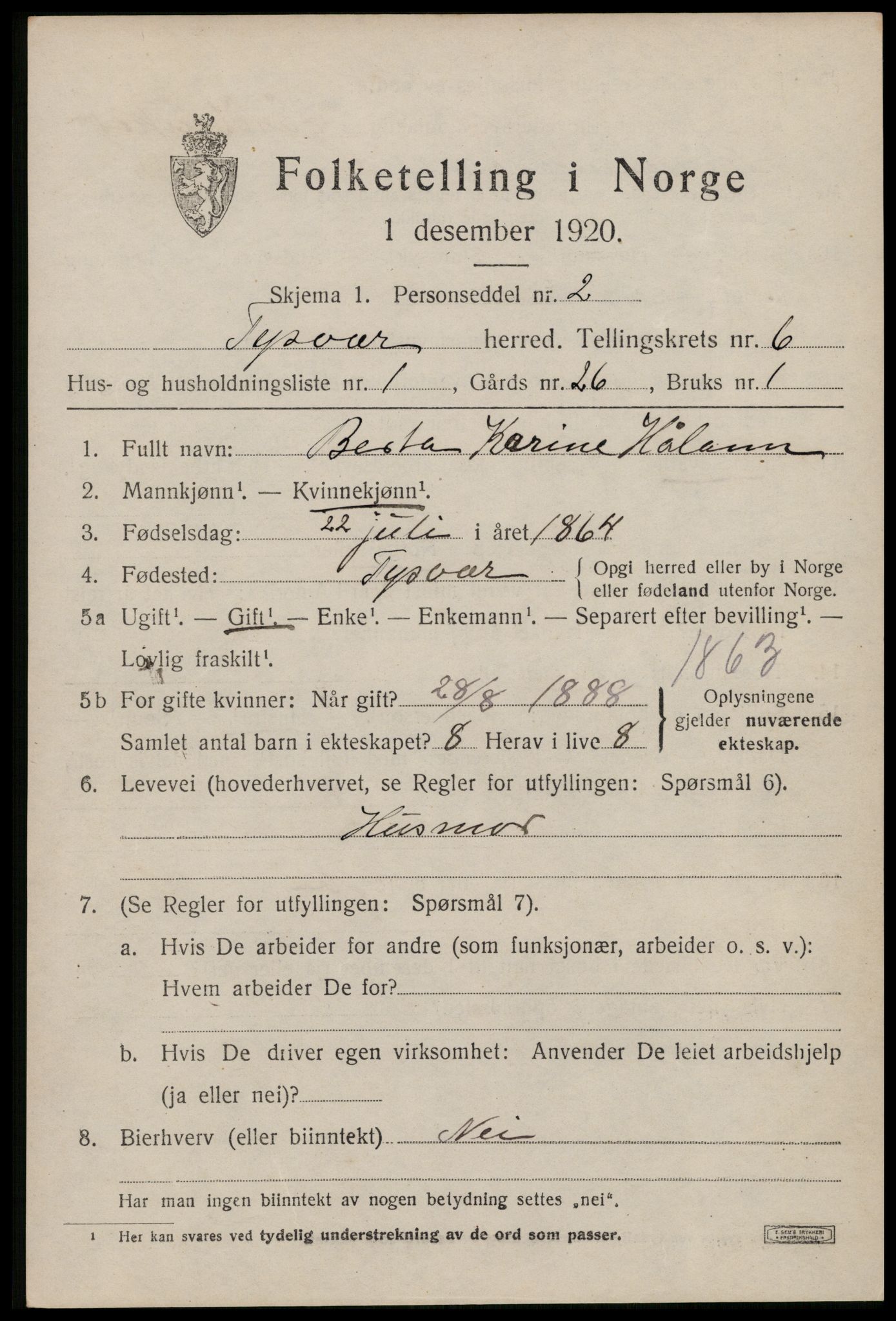 SAST, 1920 census for Tysvær, 1920, p. 2100