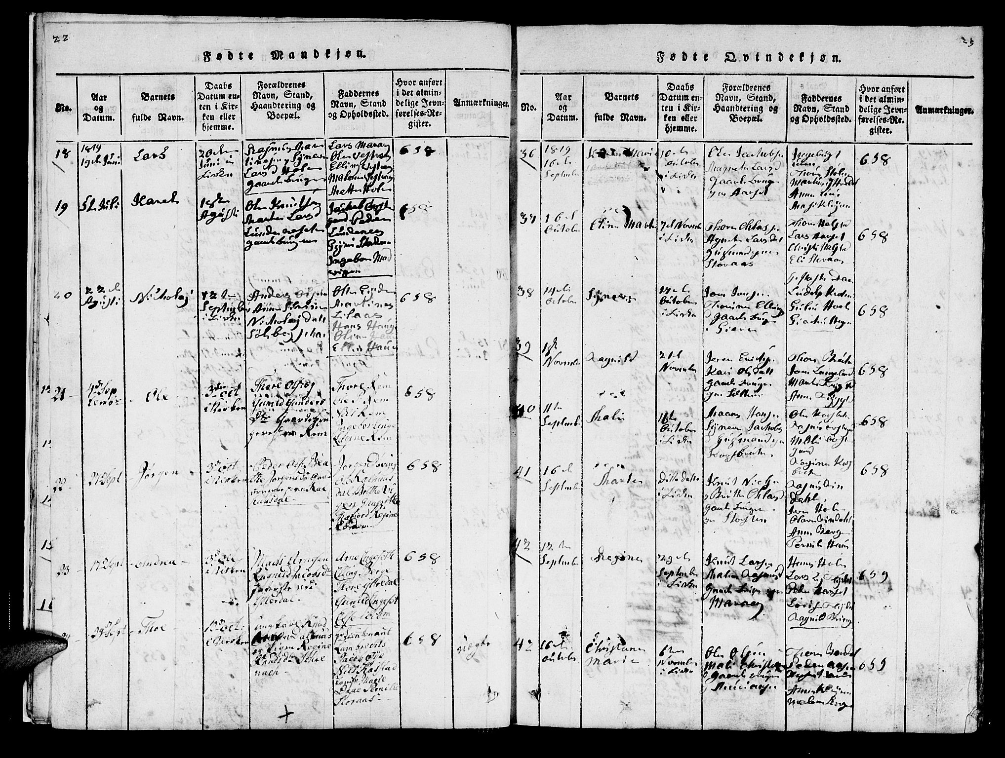 Ministerialprotokoller, klokkerbøker og fødselsregistre - Møre og Romsdal, SAT/A-1454/519/L0246: Parish register (official) no. 519A05, 1817-1834, p. 22-23
