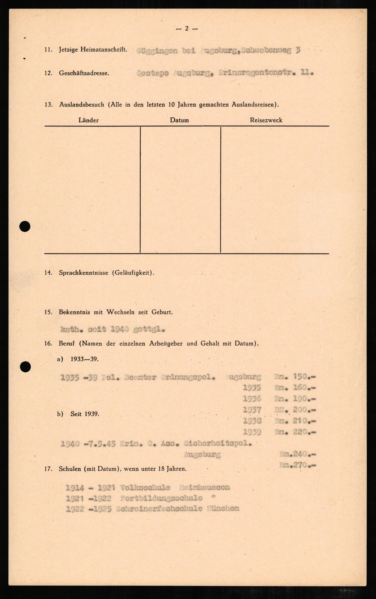 Forsvaret, Forsvarets overkommando II, RA/RAFA-3915/D/Db/L0006: CI Questionaires. Tyske okkupasjonsstyrker i Norge. Tyskere., 1945-1946, p. 49