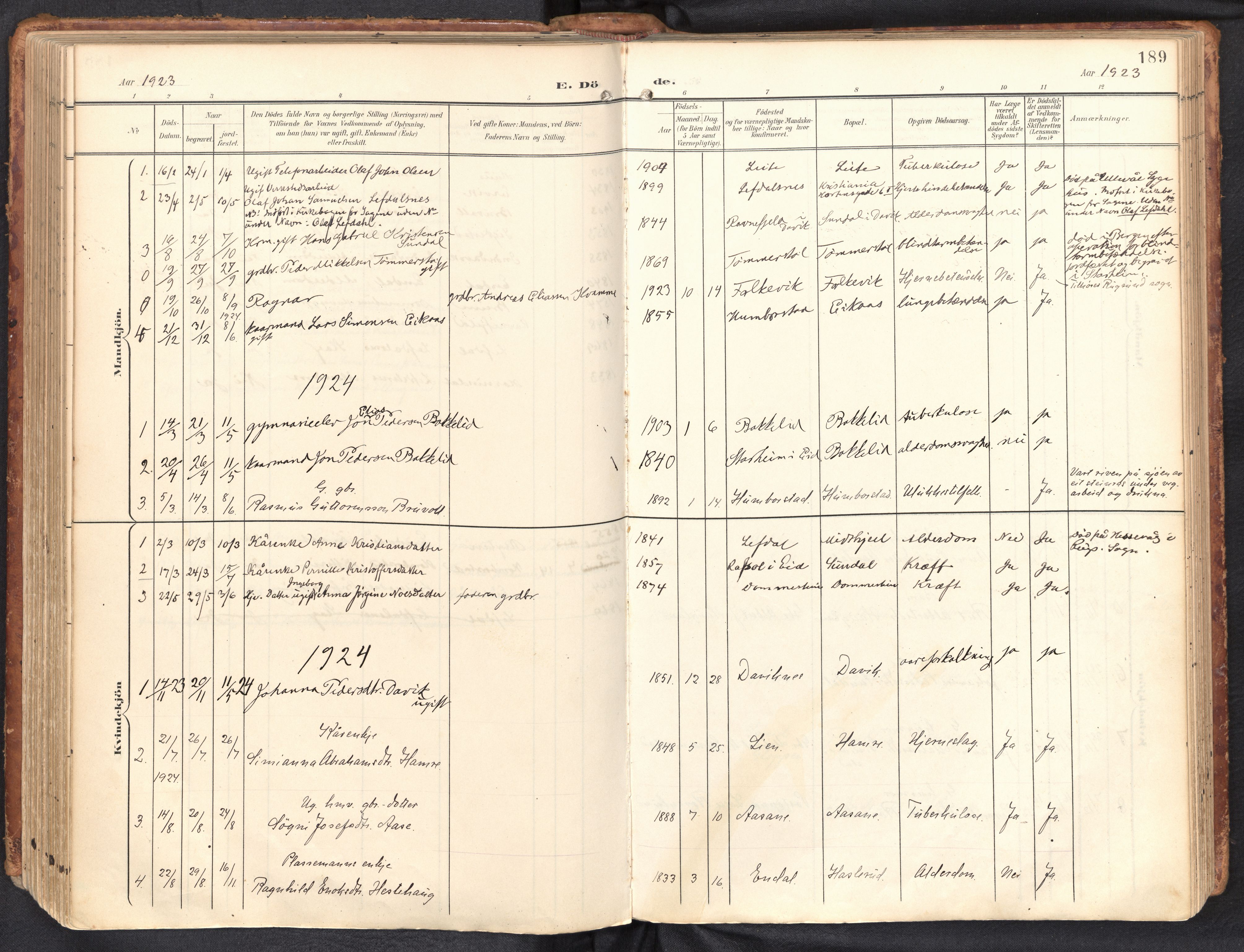 Davik sokneprestembete, SAB/A-79701/H/Haa/Haab/L0002: Parish register (official) no. B 2, 1901-1934, p. 189