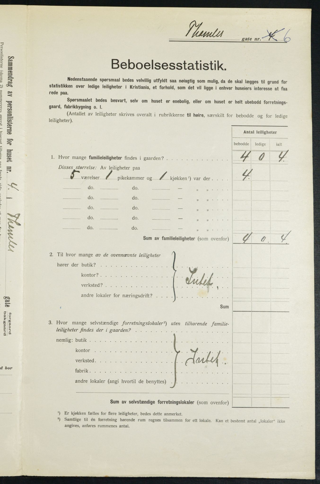 OBA, Municipal Census 1913 for Kristiania, 1913, p. 109274