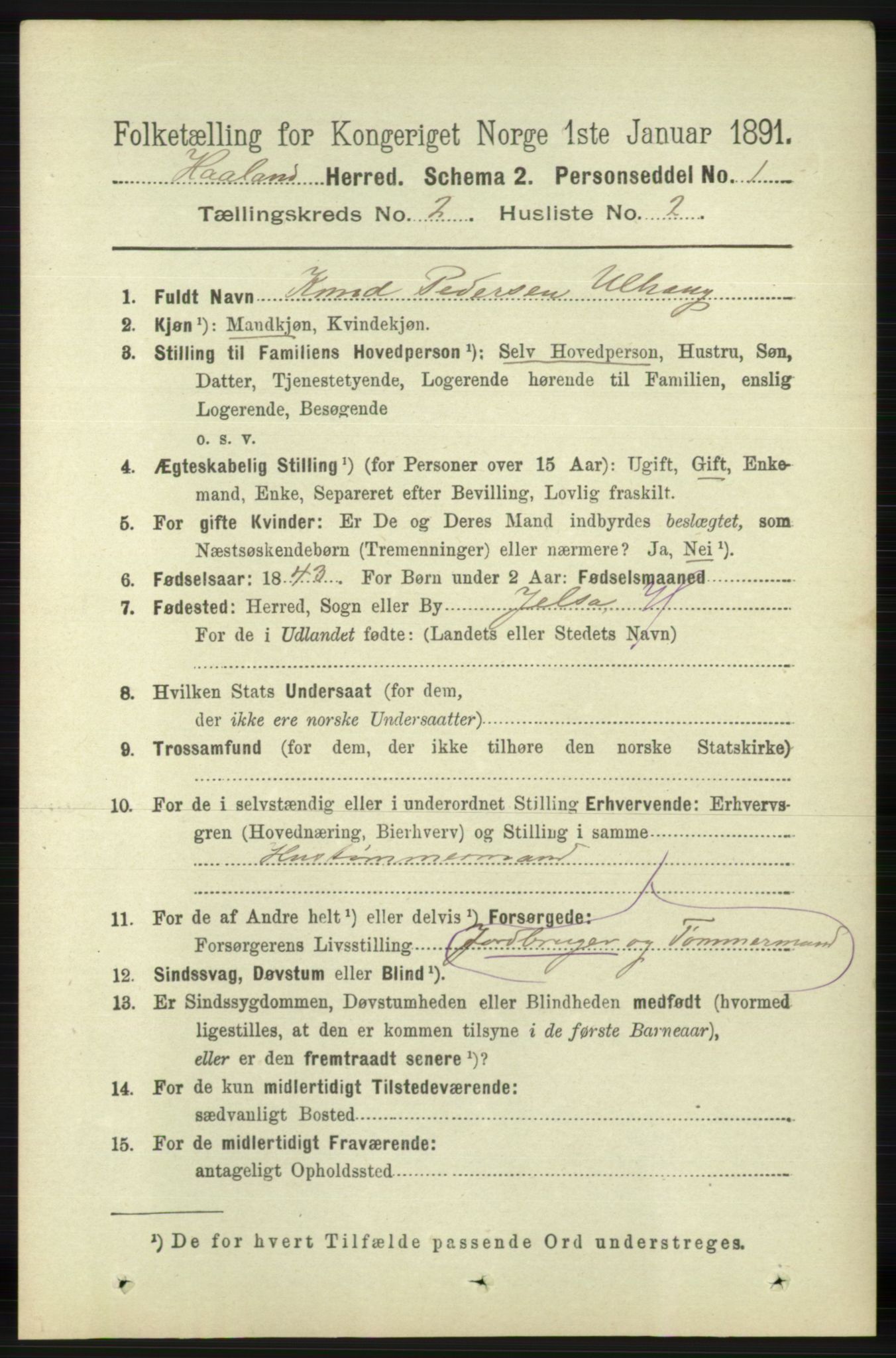 RA, 1891 census for 1124 Haaland, 1891, p. 986