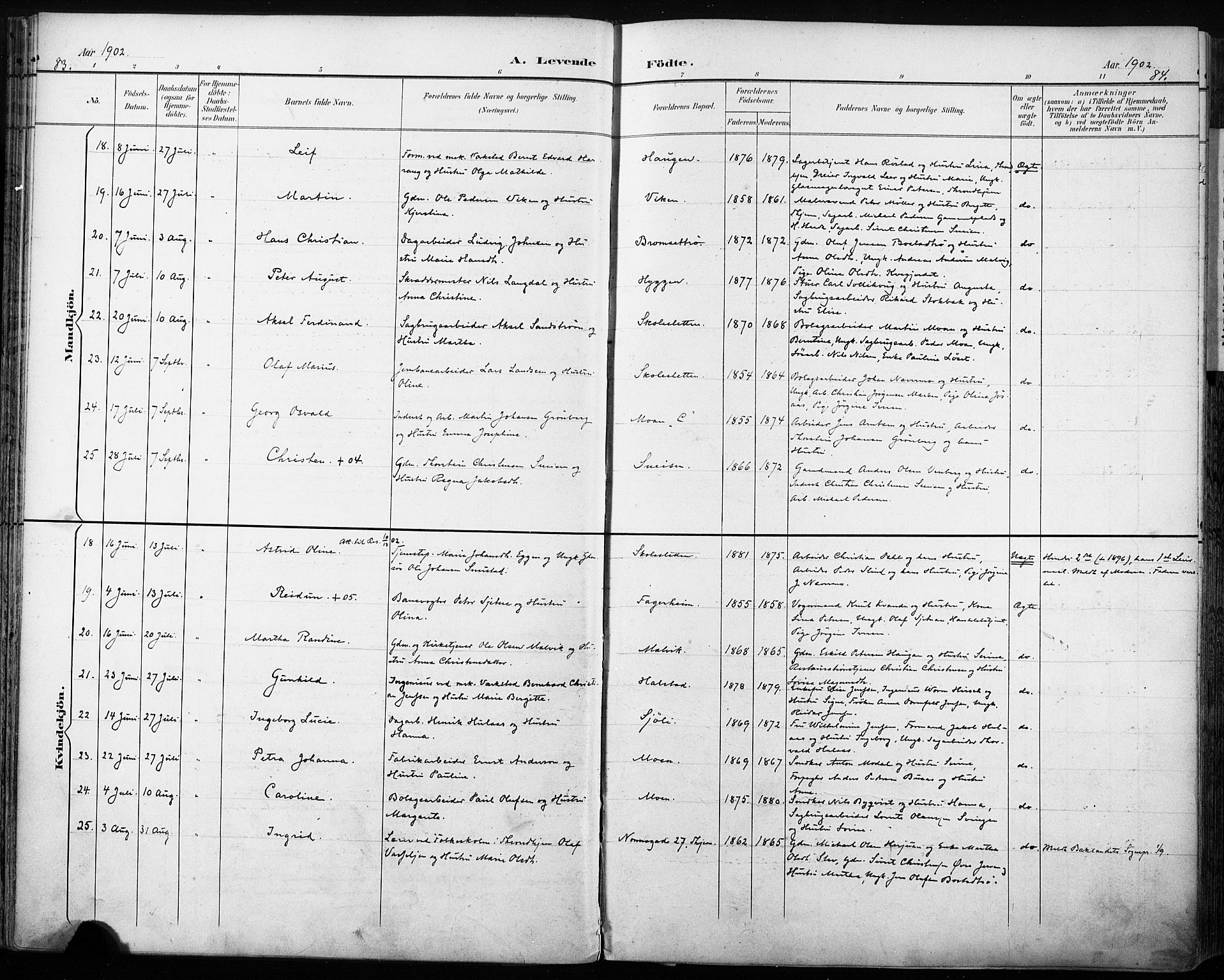 Ministerialprotokoller, klokkerbøker og fødselsregistre - Sør-Trøndelag, AV/SAT-A-1456/616/L0411: Parish register (official) no. 616A08, 1894-1906, p. 83-84