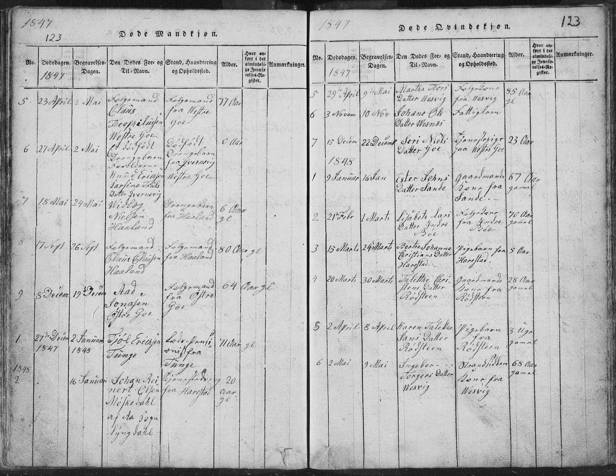 Hetland sokneprestkontor, AV/SAST-A-101826/30/30BA/L0001: Parish register (official) no. A 1, 1816-1856, p. 123