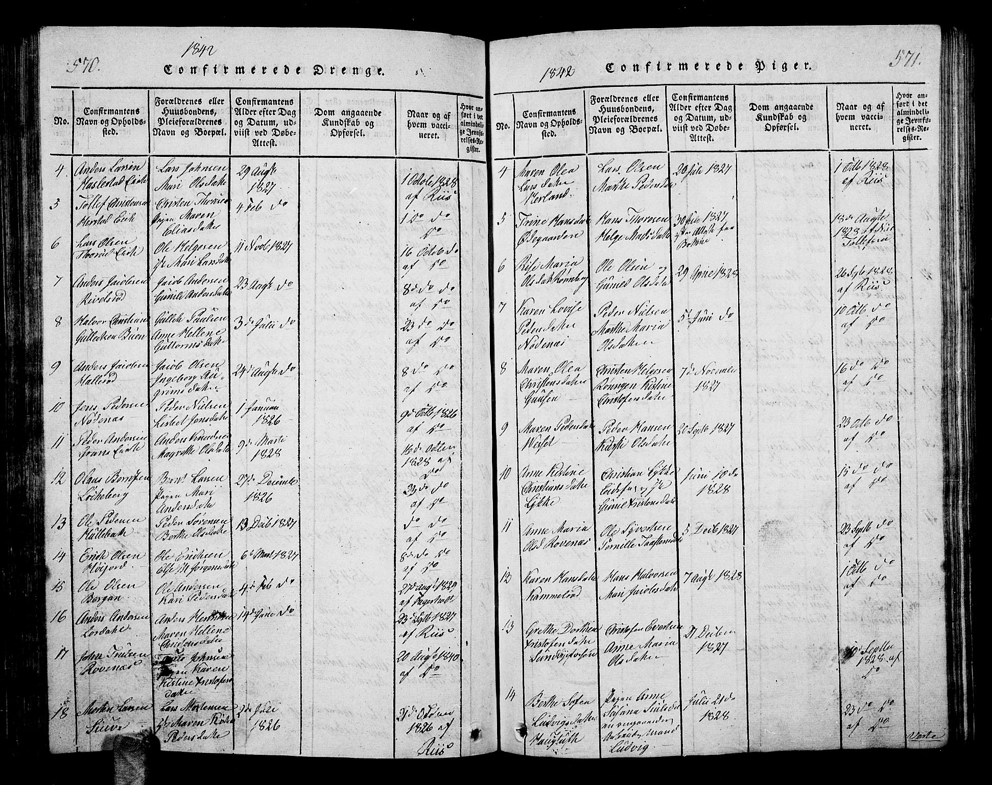 Hof kirkebøker, AV/SAKO-A-64/G/Ga/L0001: Parish register (copy) no. I 1, 1814-1844, p. 570-571