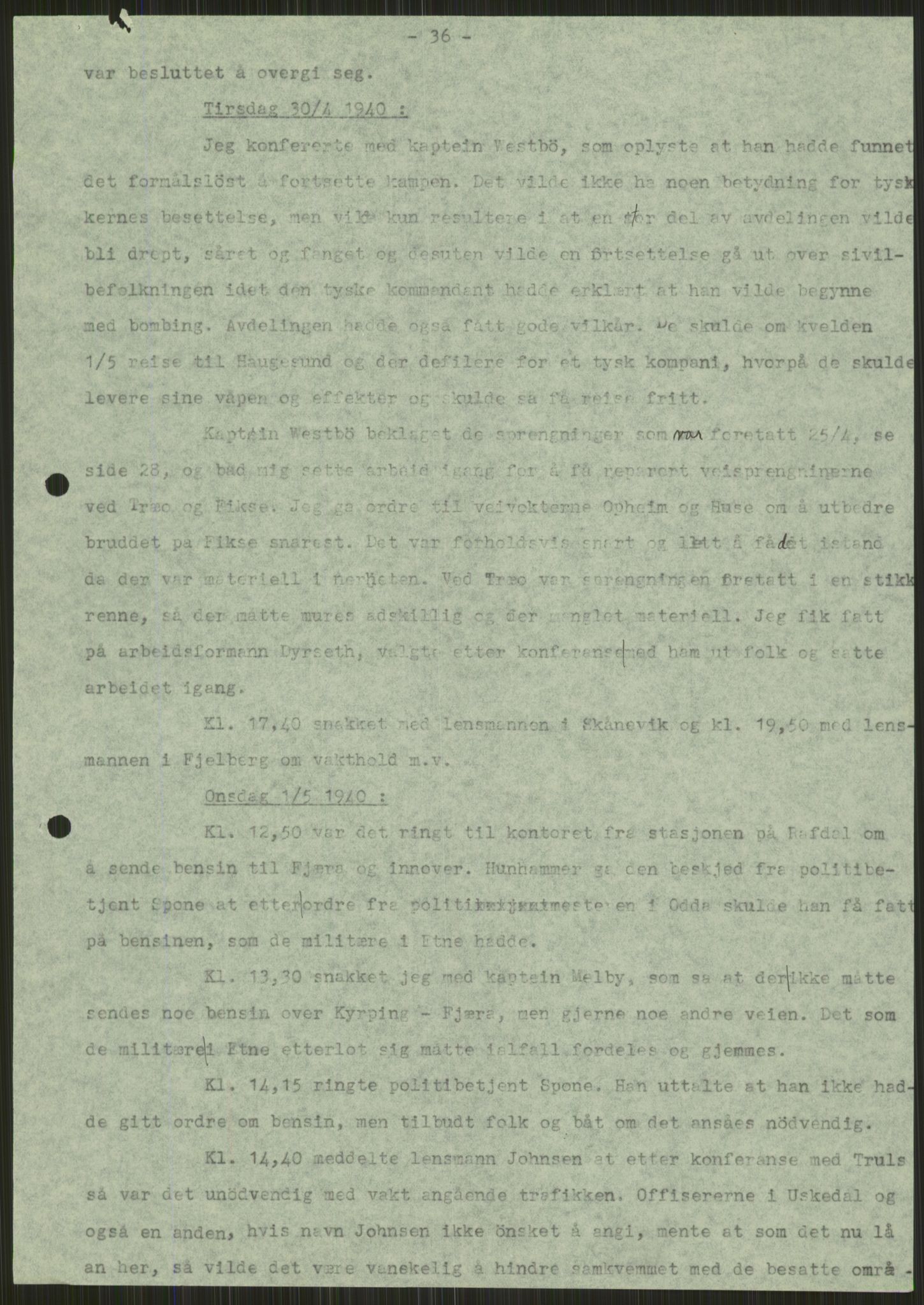 Forsvaret, Forsvarets krigshistoriske avdeling, AV/RA-RAFA-2017/Y/Ya/L0015: II-C-11-31 - Fylkesmenn.  Rapporter om krigsbegivenhetene 1940., 1940, p. 286