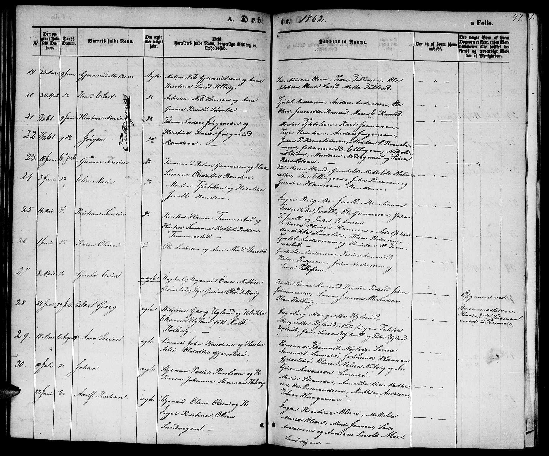 Hisøy sokneprestkontor, AV/SAK-1111-0020/F/Fb/L0001: Parish register (copy) no. B 1, 1849-1872, p. 47