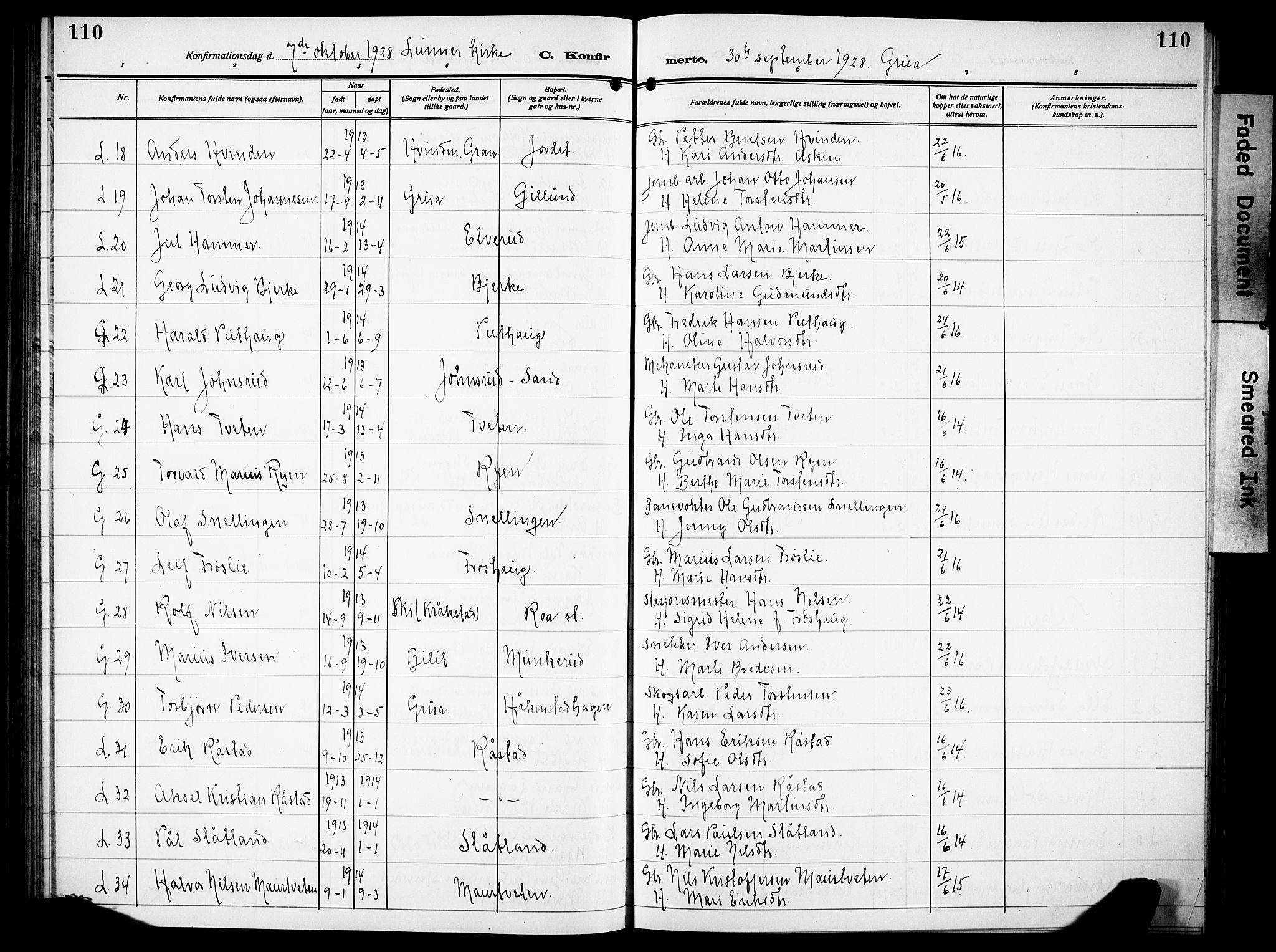 Lunner prestekontor, SAH/PREST-118/H/Ha/Hab/L0002: Parish register (copy) no. 2, 1923-1933, p. 110