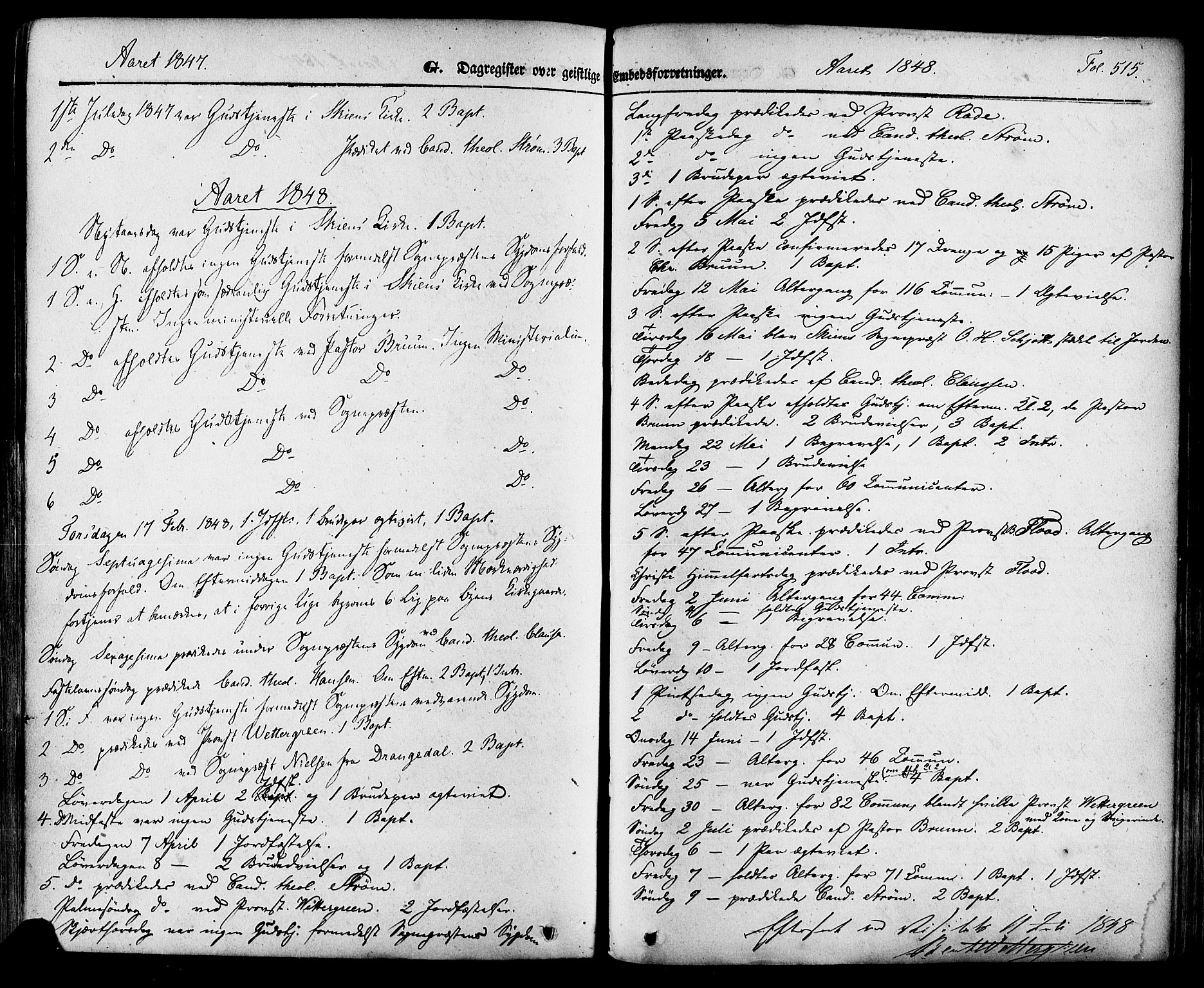 Skien kirkebøker, SAKO/A-302/F/Fa/L0006a: Parish register (official) no. 6A, 1843-1856, p. 515