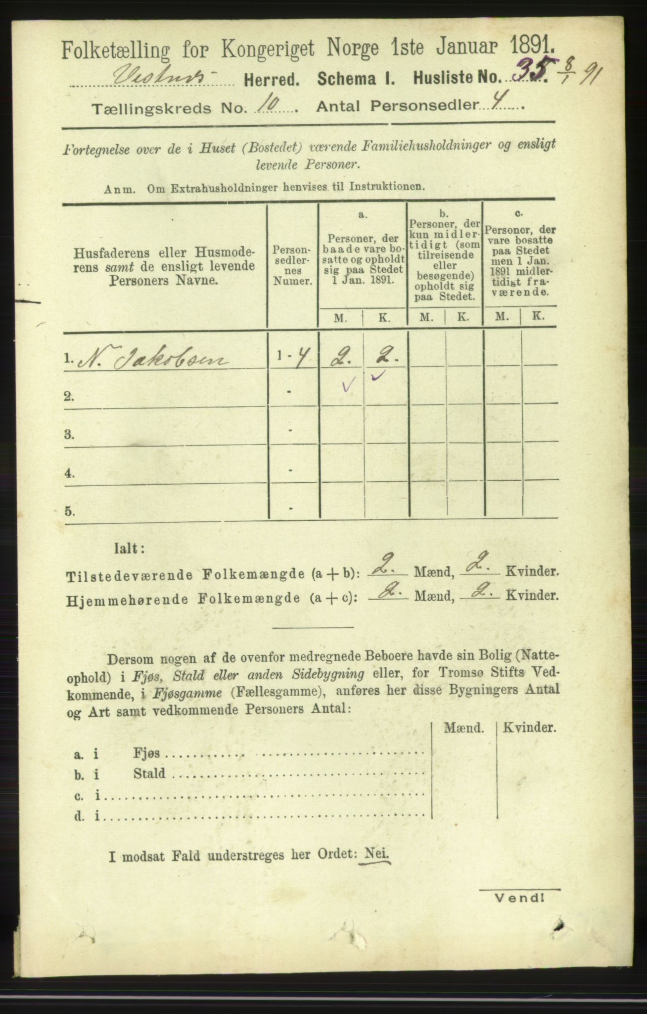 RA, 1891 census for 1535 Vestnes, 1891, p. 3680