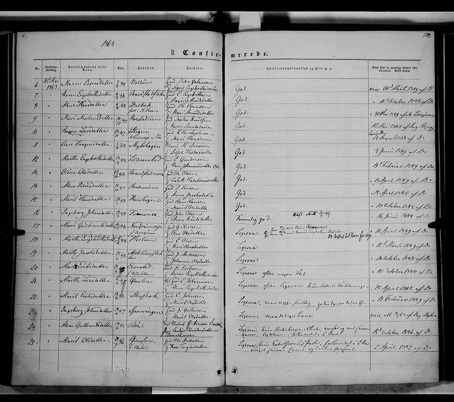 Ringebu prestekontor, AV/SAH-PREST-082/H/Ha/Haa/L0007: Parish register (official) no. 7, 1860-1877, p. 157