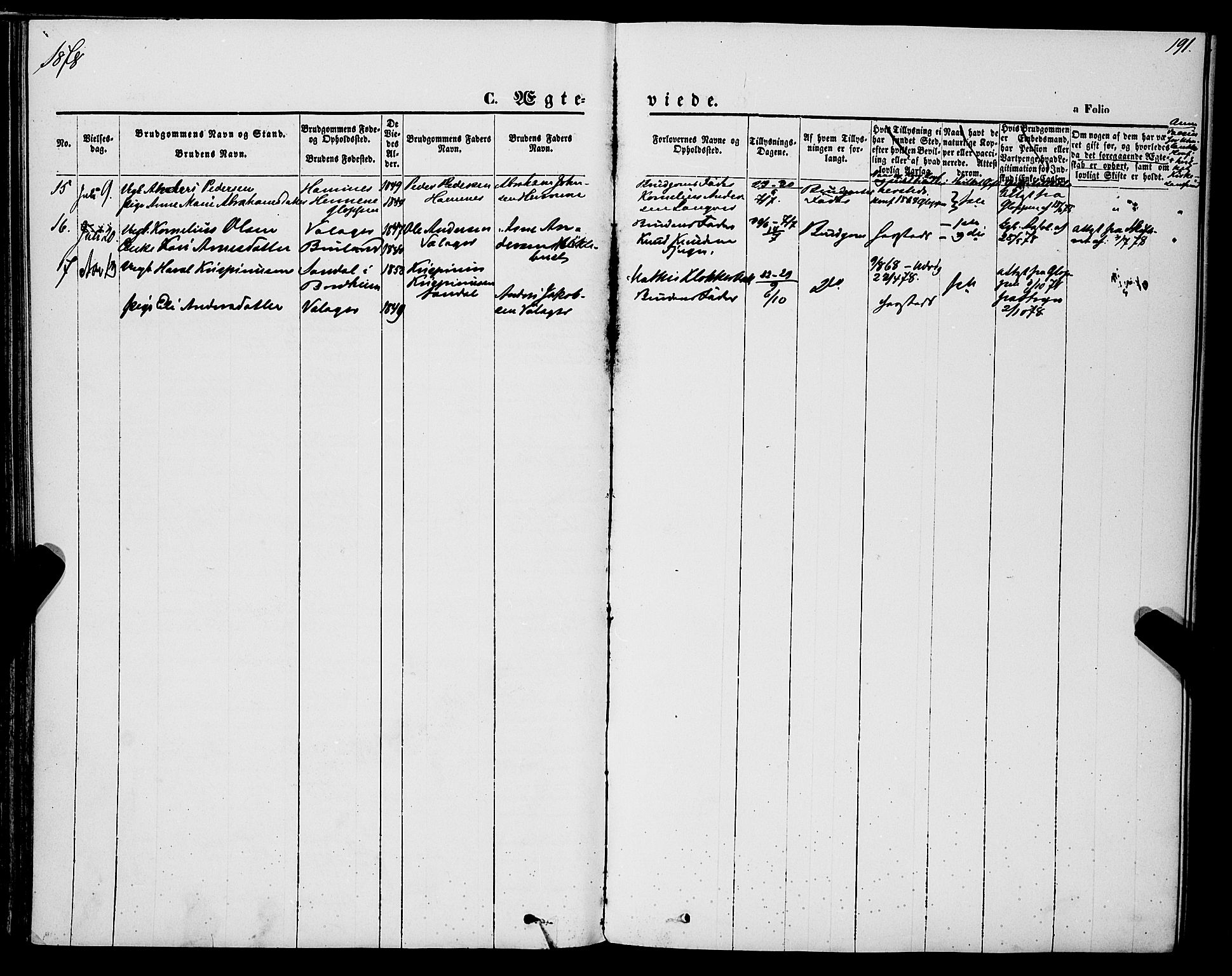 Innvik sokneprestembete, SAB/A-80501: Parish register (official) no. A 6, 1865-1878, p. 191