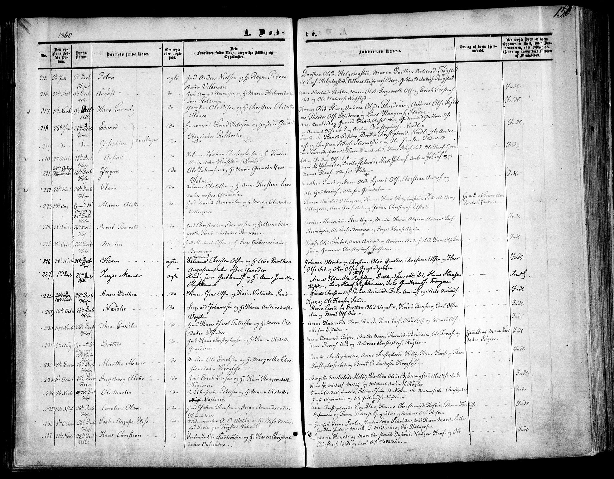 Ullensaker prestekontor Kirkebøker, SAO/A-10236a/F/Fa/L0015.a: Parish register (official) no. I 15A, 1851-1862, p. 150