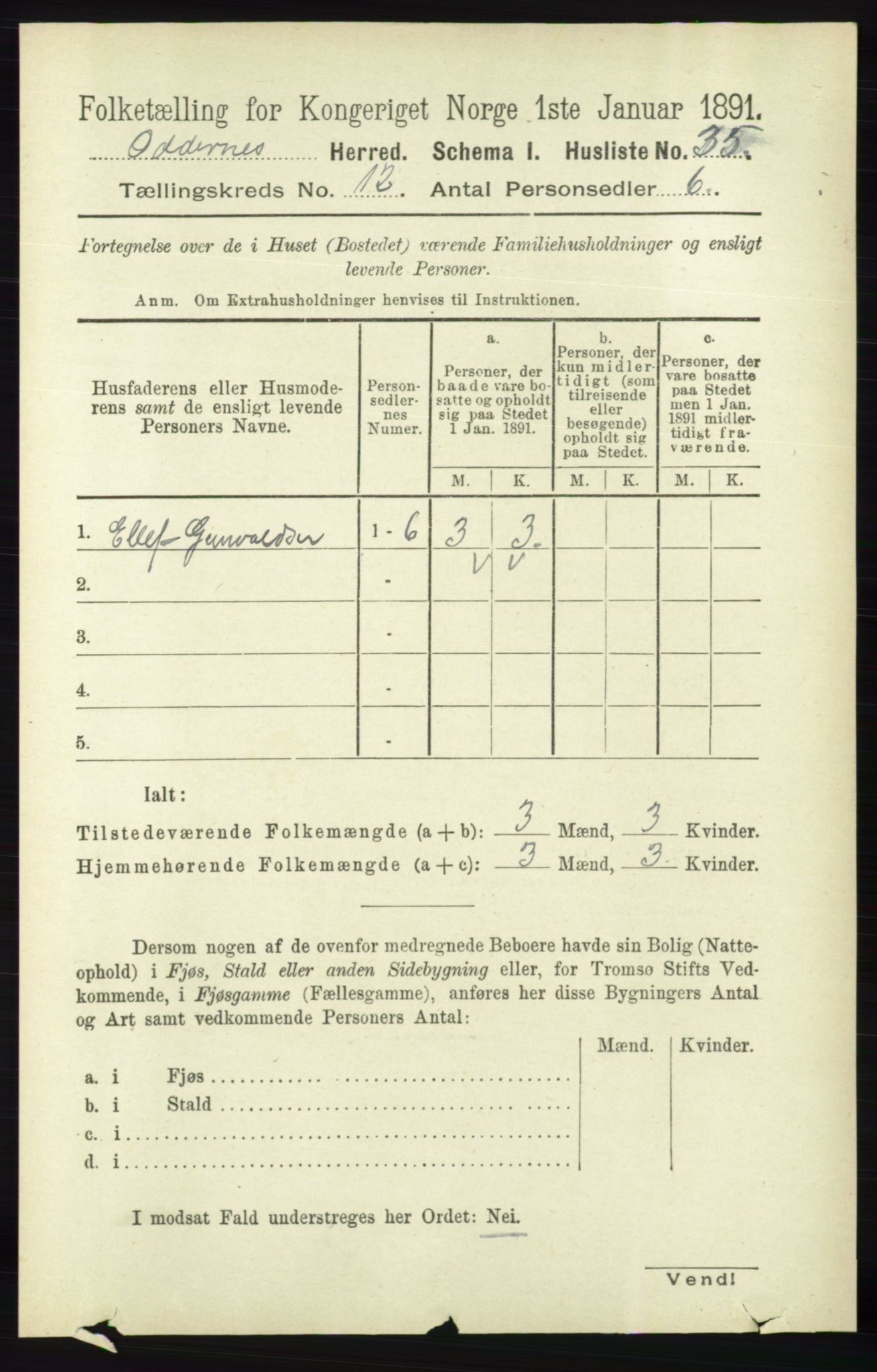 RA, 1891 census for 1012 Oddernes, 1891, p. 4345