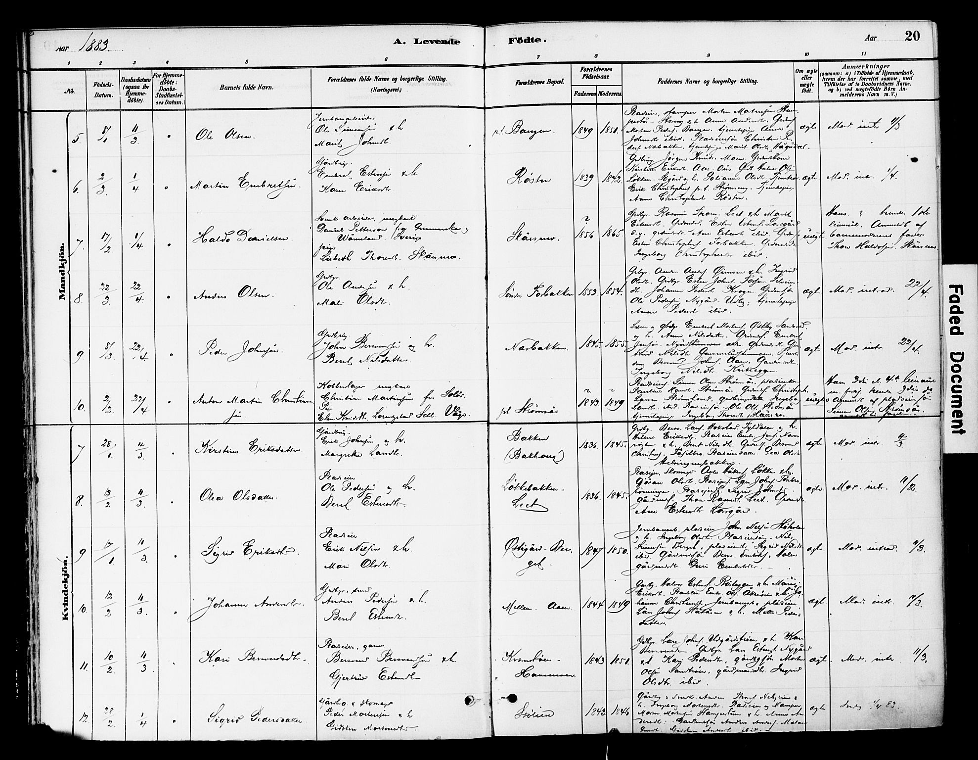 Tynset prestekontor, SAH/PREST-058/H/Ha/Haa/L0022: Parish register (official) no. 22, 1880-1899, p. 20