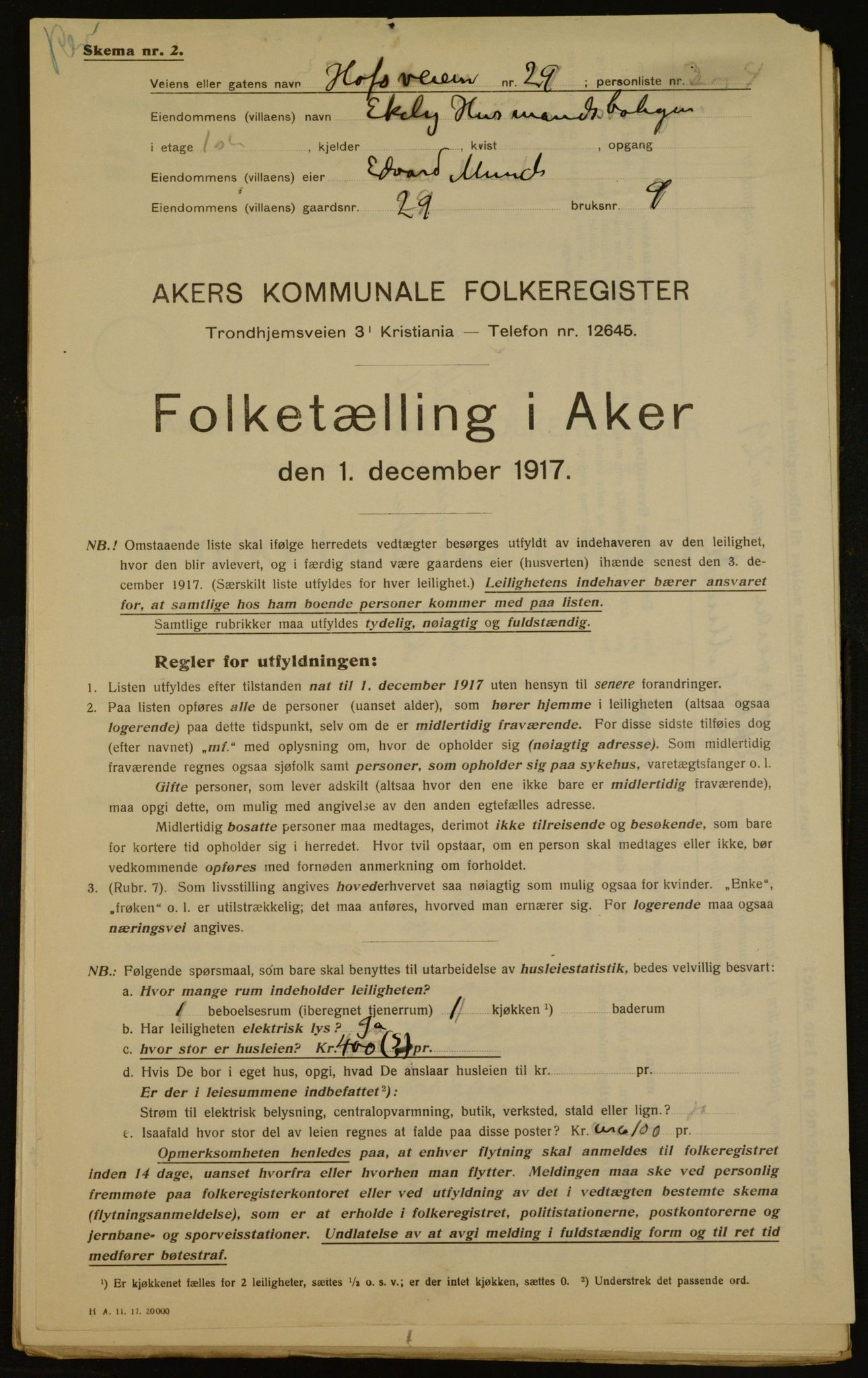 OBA, Municipal Census 1917 for Aker, 1917, p. 4261