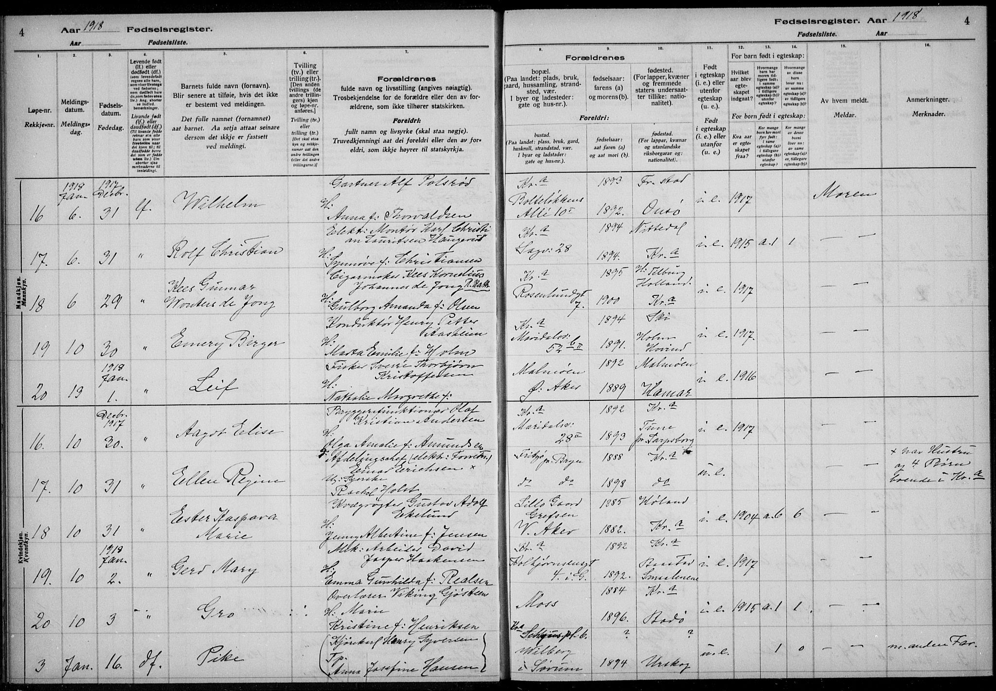 Rikshospitalet prestekontor Kirkebøker, AV/SAO-A-10309b/J/L0003: Birth register no. 3, 1918-1918, p. 4