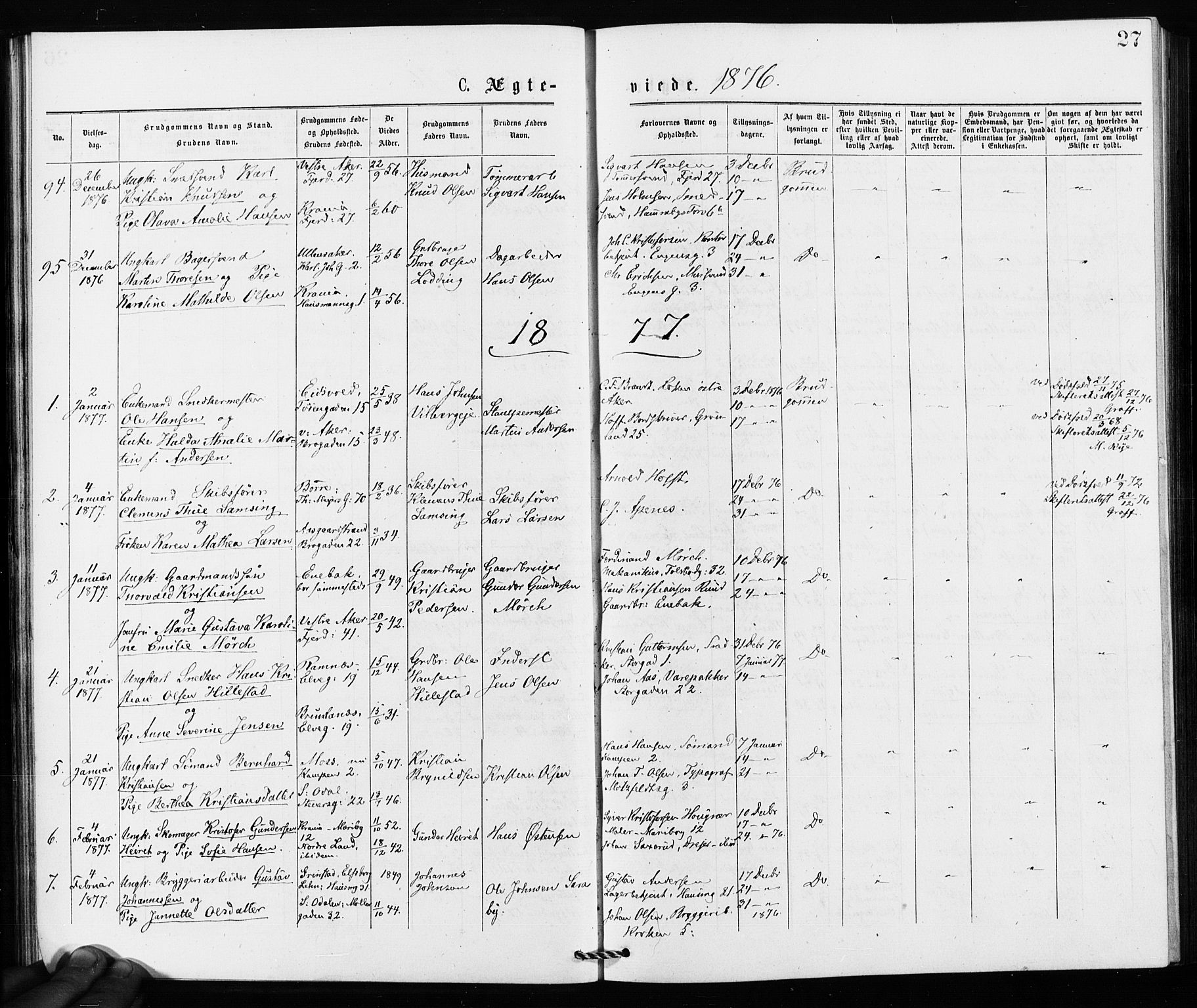 Jakob prestekontor Kirkebøker, SAO/A-10850/F/Fa/L0002: Parish register (official) no. 2, 1875-1879, p. 27