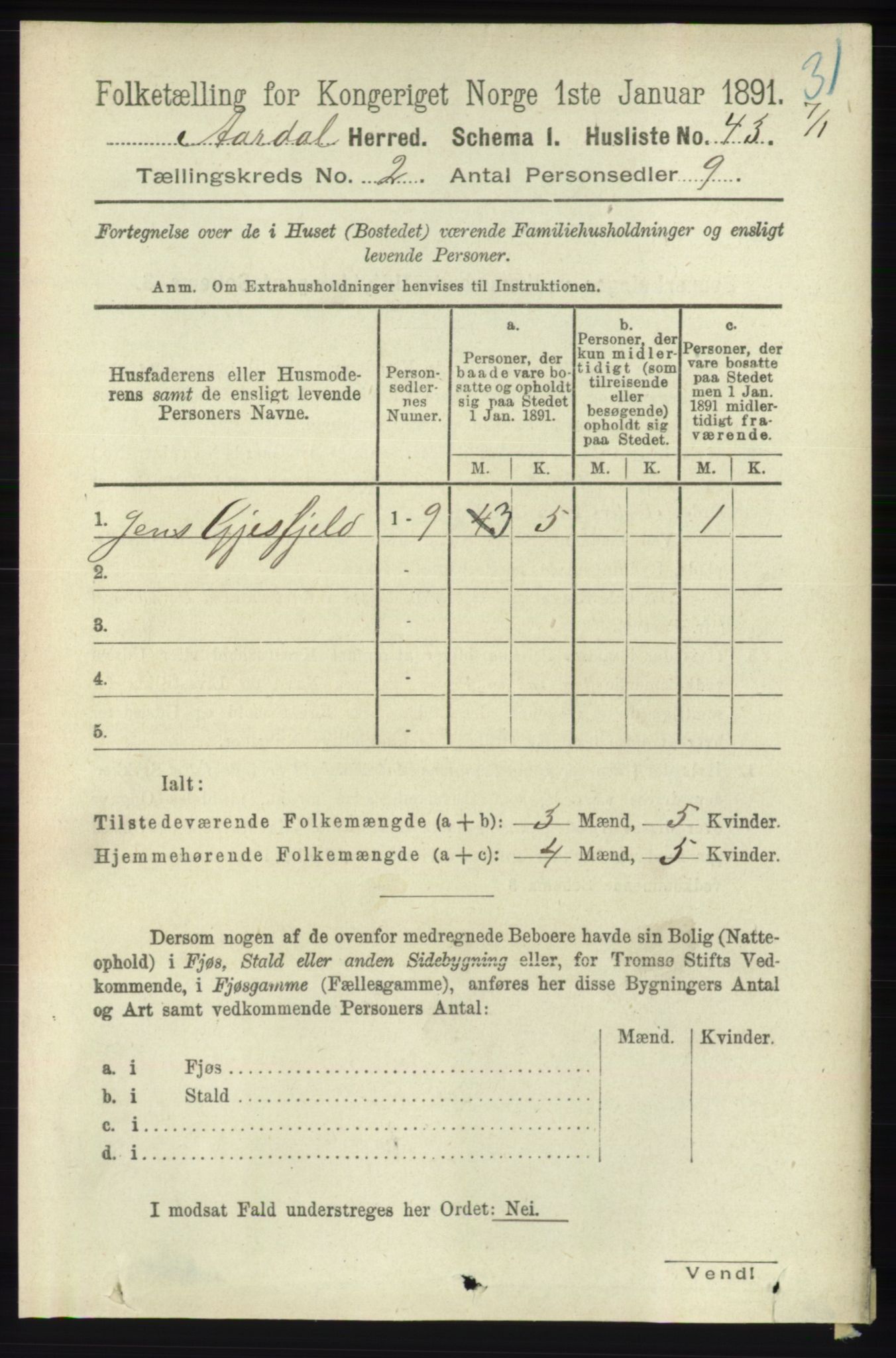 RA, 1891 census for 1131 Årdal, 1891, p. 571