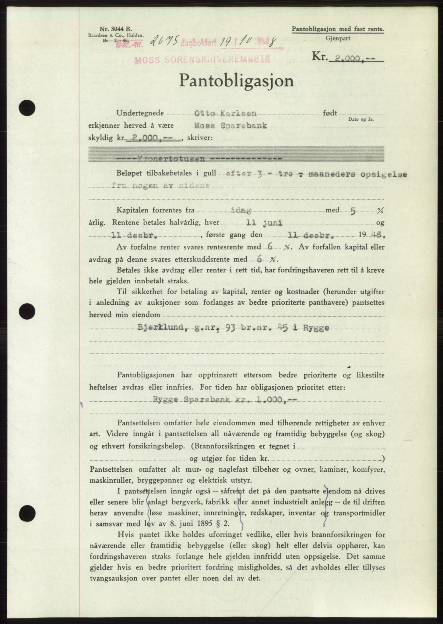 Moss sorenskriveri, AV/SAO-A-10168: Mortgage book no. B20, 1948-1948, Diary no: : 2675/1948