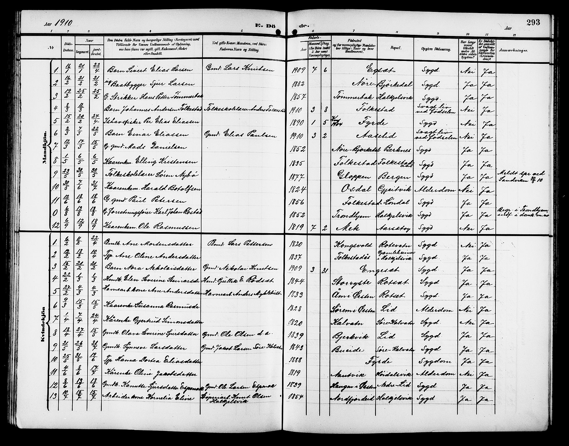 Ministerialprotokoller, klokkerbøker og fødselsregistre - Møre og Romsdal, SAT/A-1454/511/L0159: Parish register (copy) no. 511C05, 1902-1920, p. 293