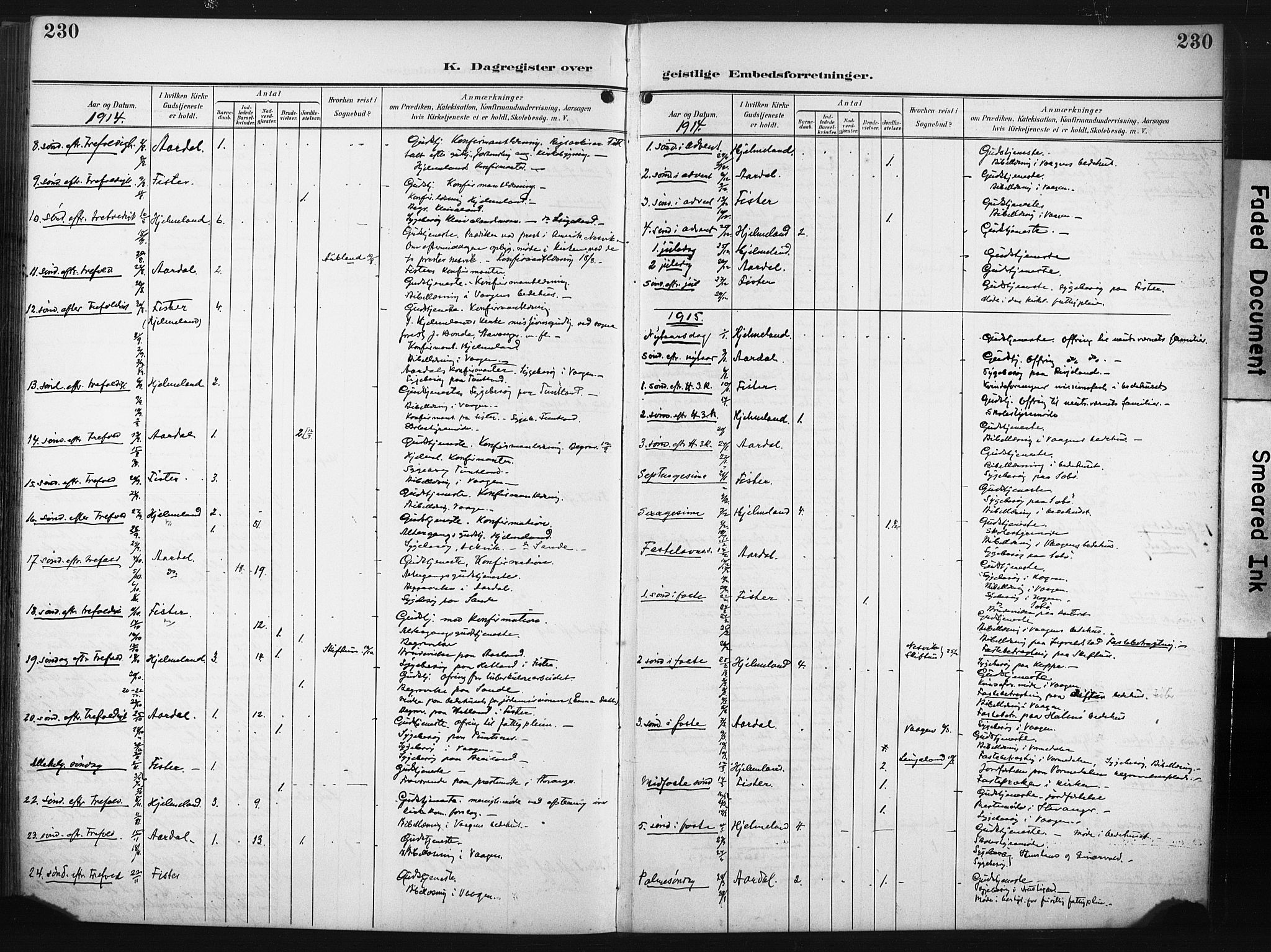 Hjelmeland sokneprestkontor, AV/SAST-A-101843/02/A/L0002: Parish register (official) no. A 17, 1901-1916, p. 230