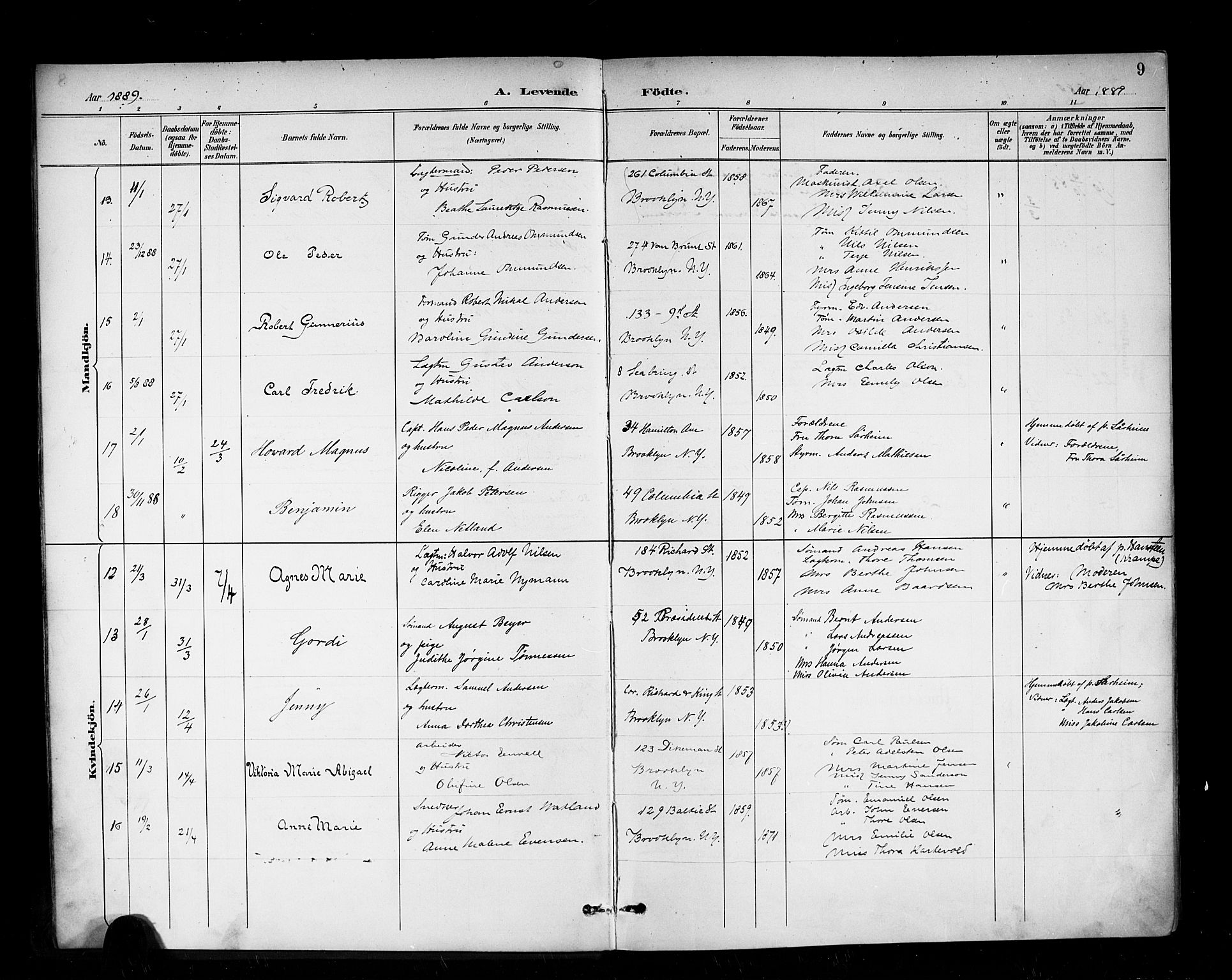 Den norske sjømannsmisjon i utlandet/New York, SAB/SAB/PA-0110/H/Ha/L0003: Parish register (official) no. A 3, 1888-1893, p. 9